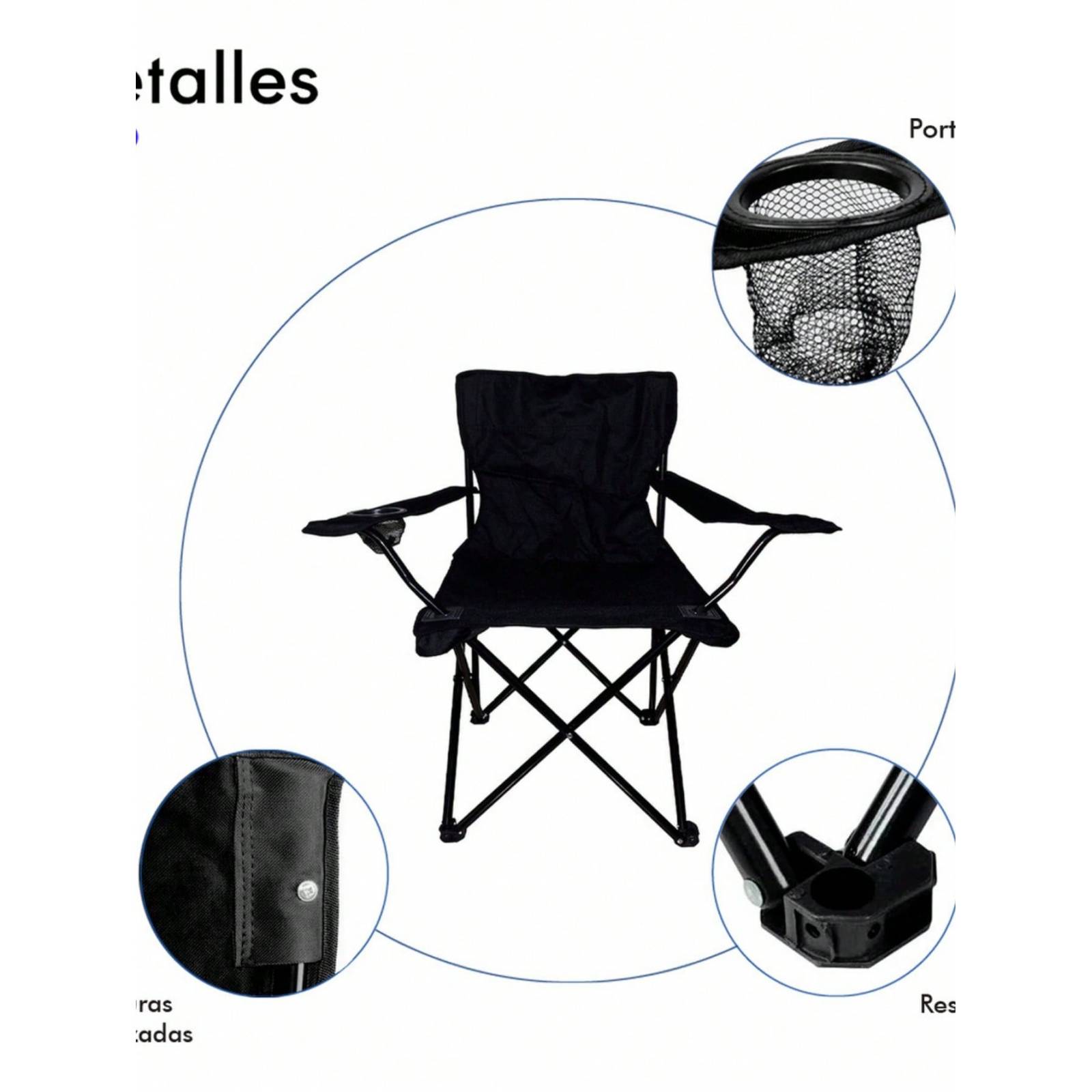Silla Plegable Y Portátil Para Campamento, Playa Color Negro.