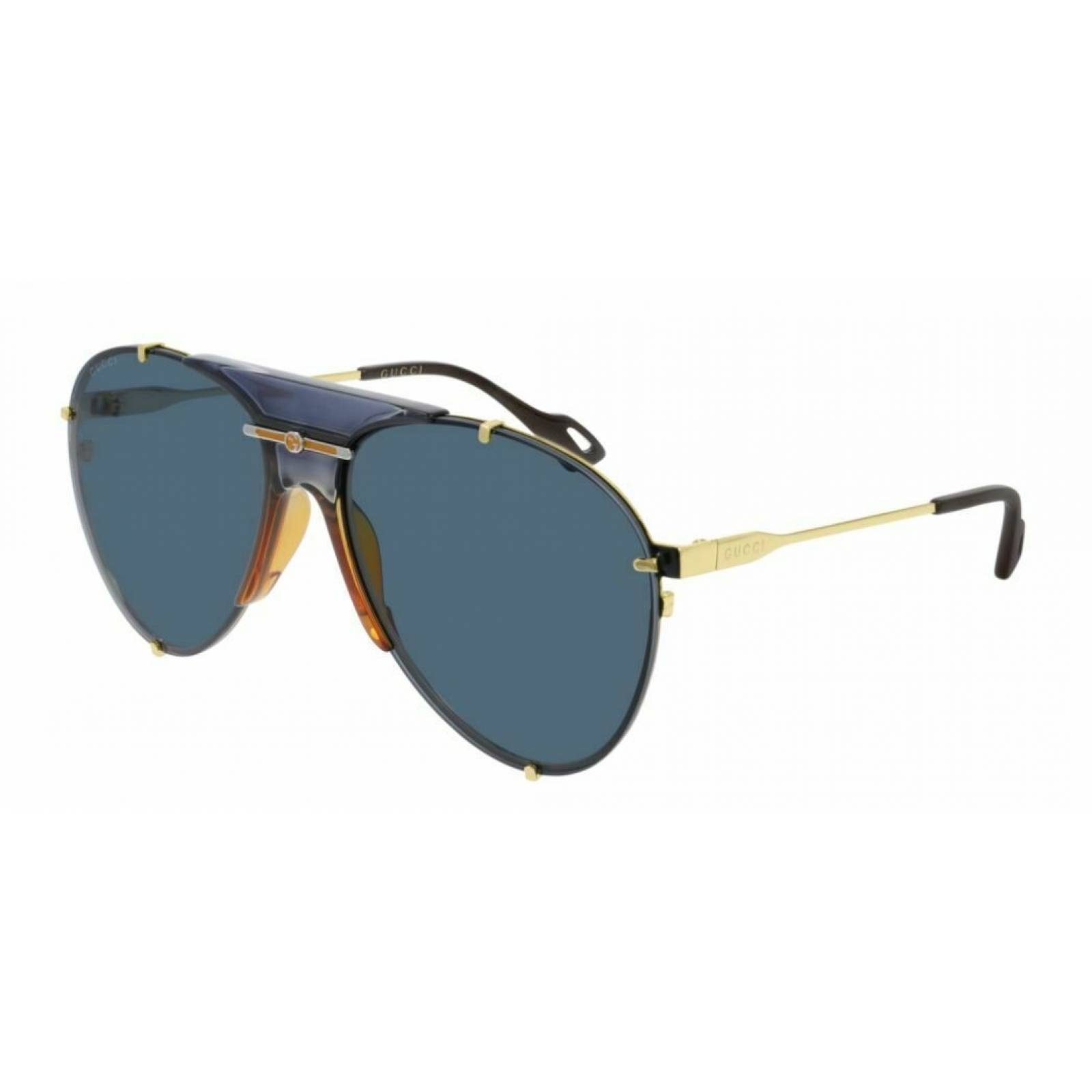 Gucci Gg0740S 002 Aviator Metal Azul Transparente Dorado