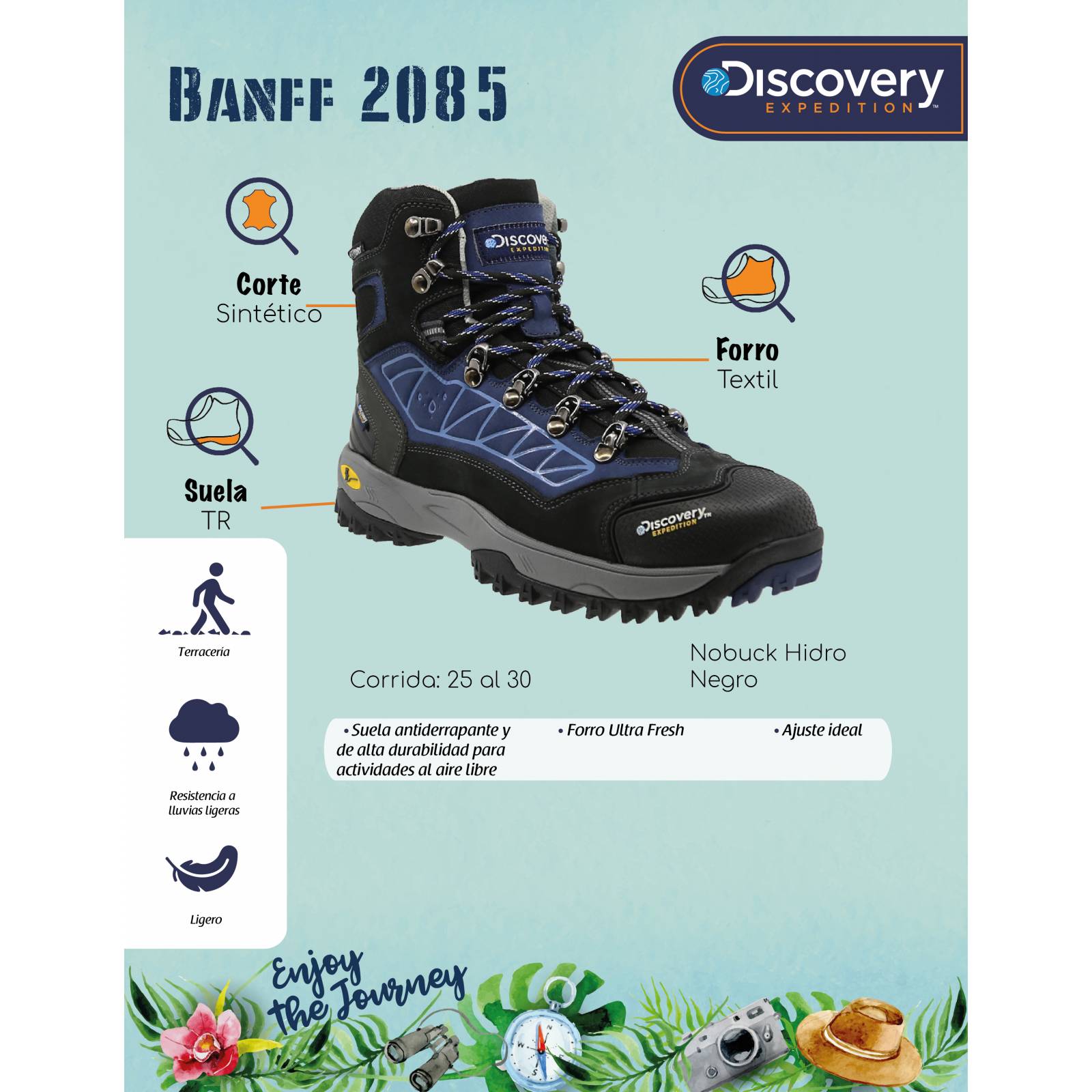 Bota Hiking Discovery Expedition Banff Negro Azul  2085 Hombre
