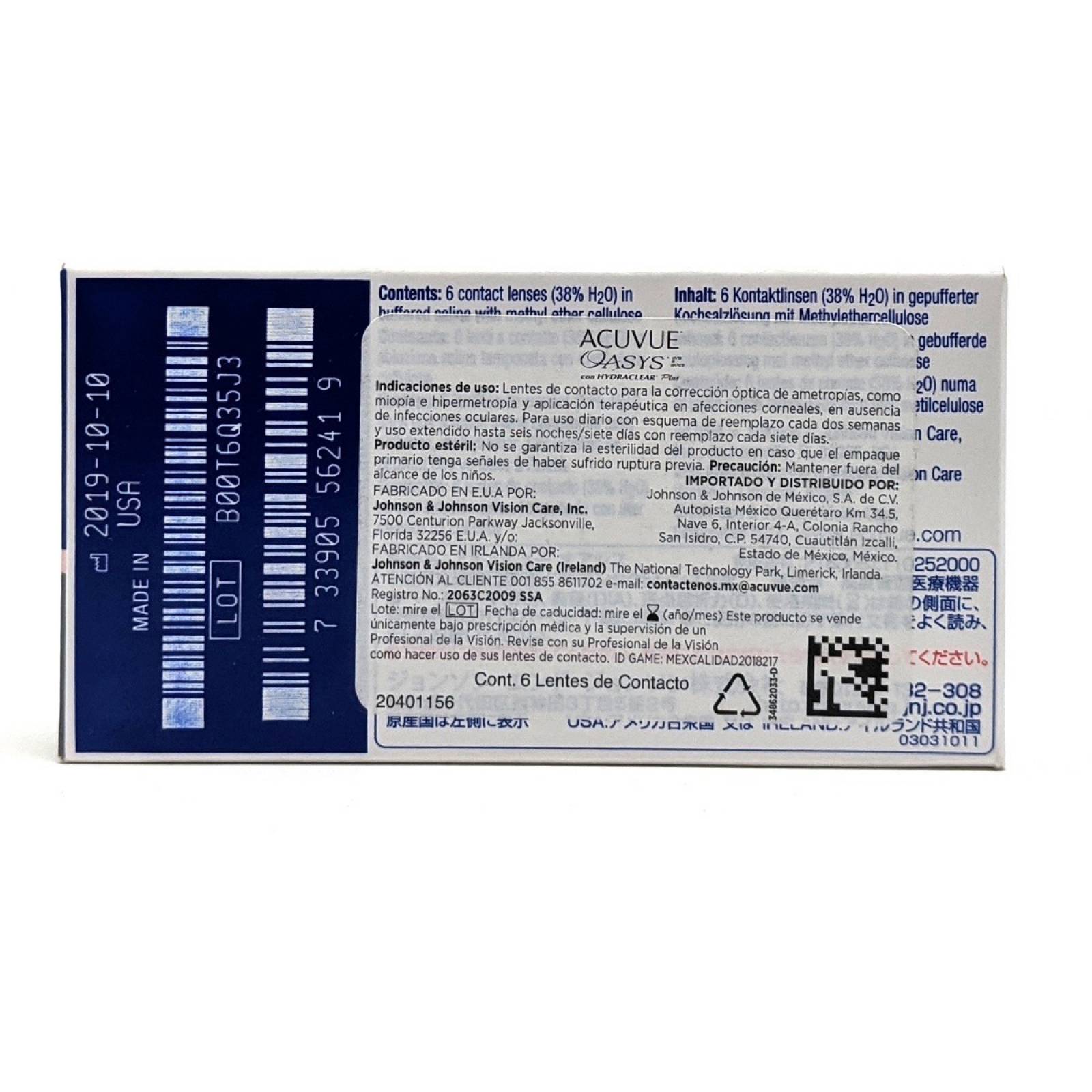 Lentes De Contacto Acuvue Oasys 6 Pzas Mensual