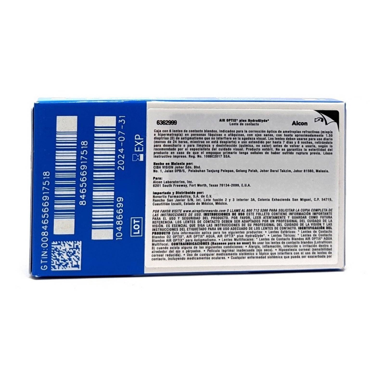 Lentes De Contacto Air Optix Hydraglyde Mensual 6 Piezas