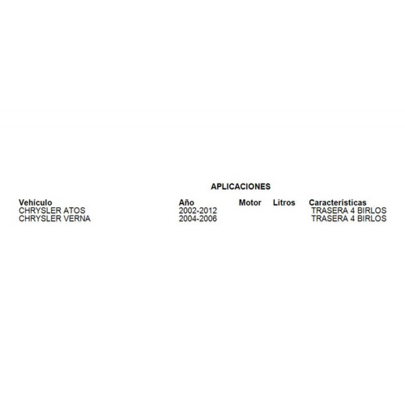 Maza Trasera Chrysler Verna 2004-2006 4 Birlos Tmk