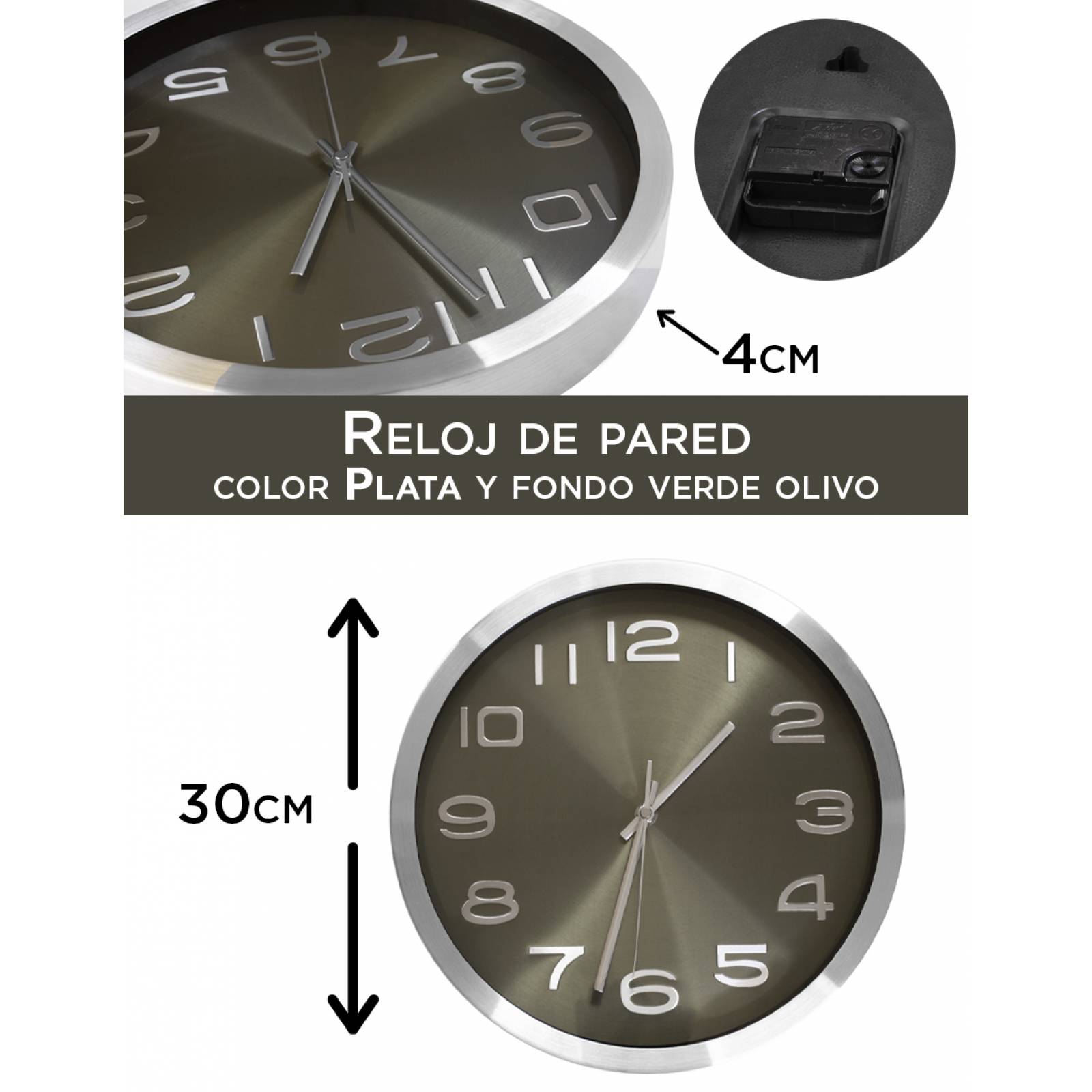 Reloj de Pared Plata con Fondo verde olivo elegante