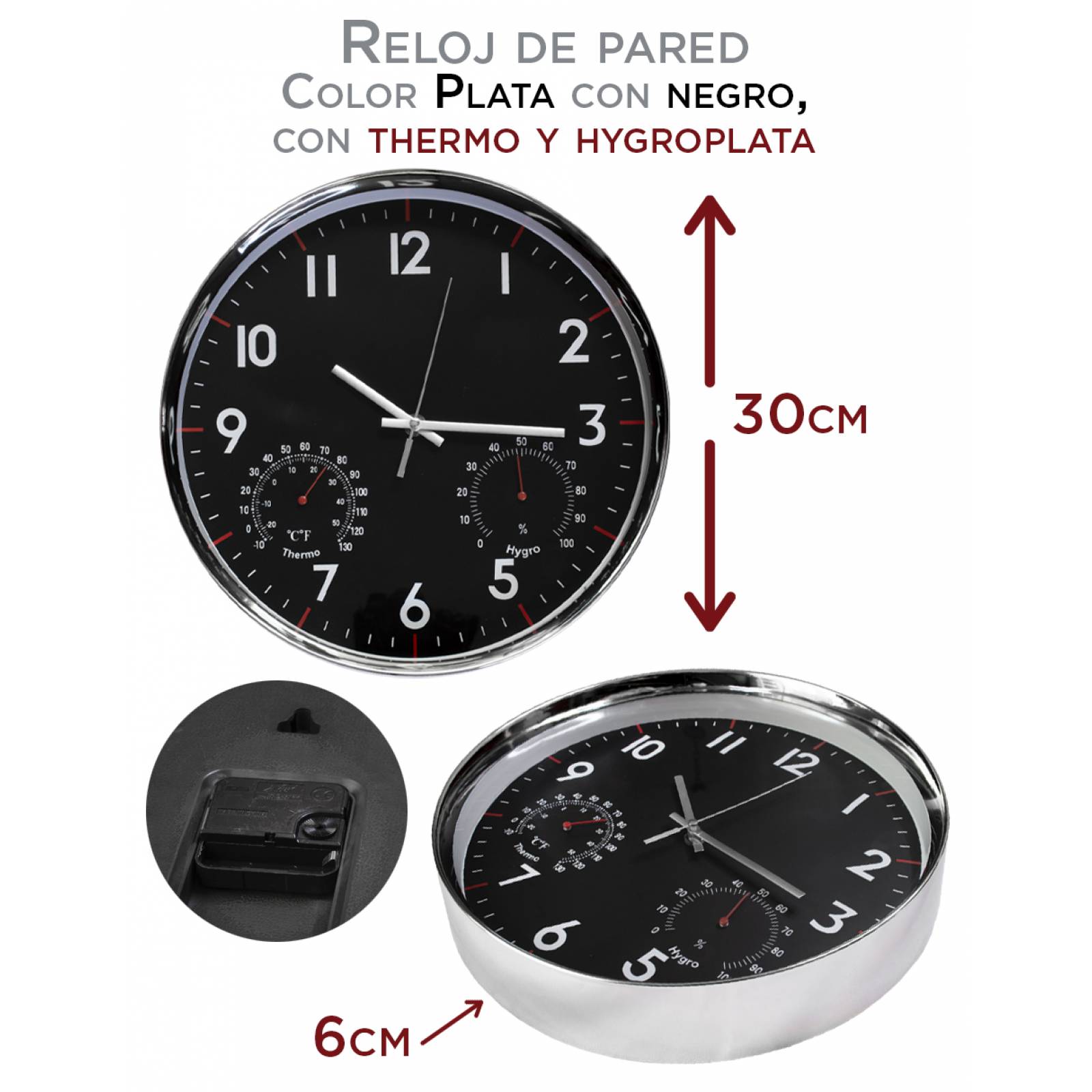 Reloj de Pared Plata con Fondo negro con minutero moderno