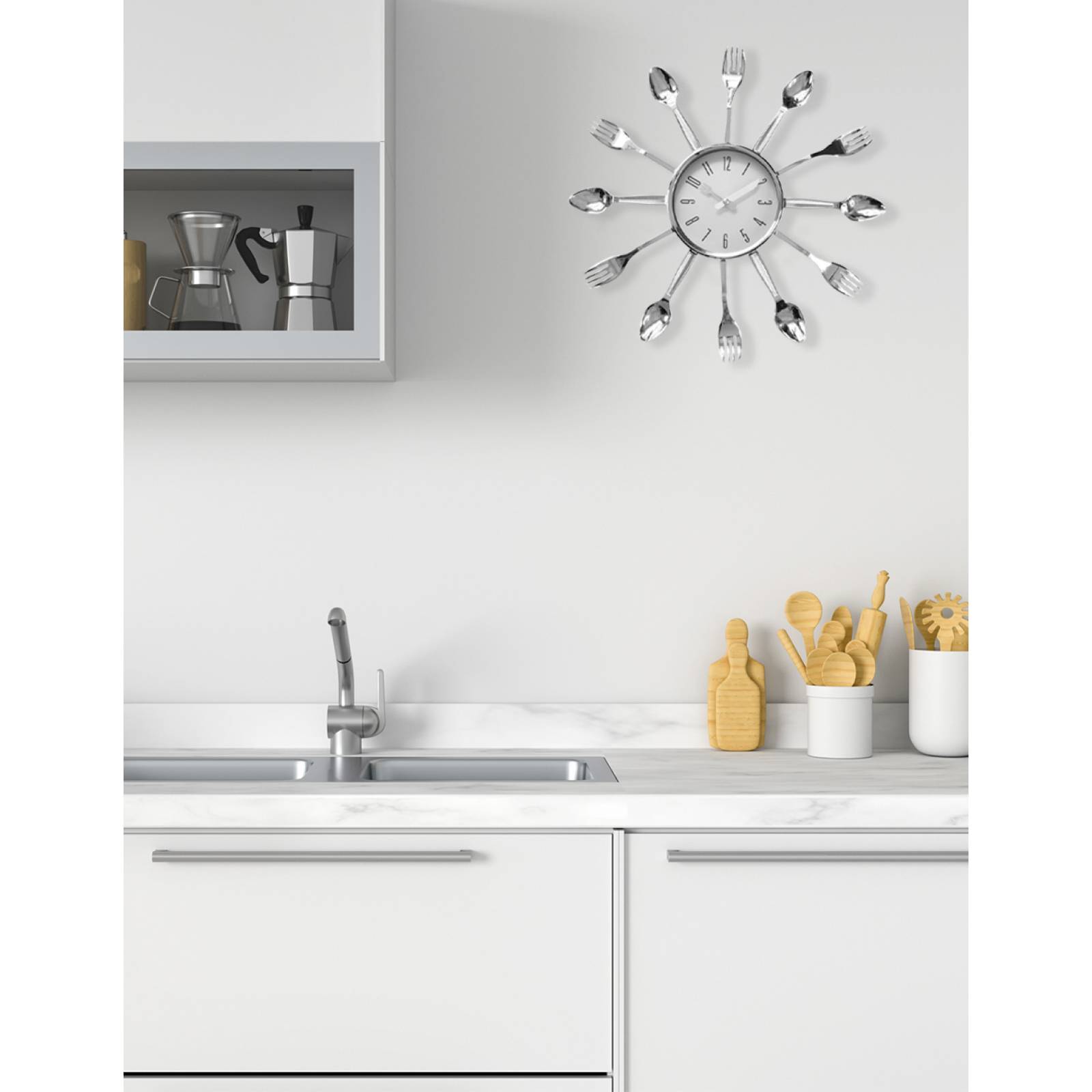 Elegante Reloj de Pared Plata con fondo gris numeros grandes