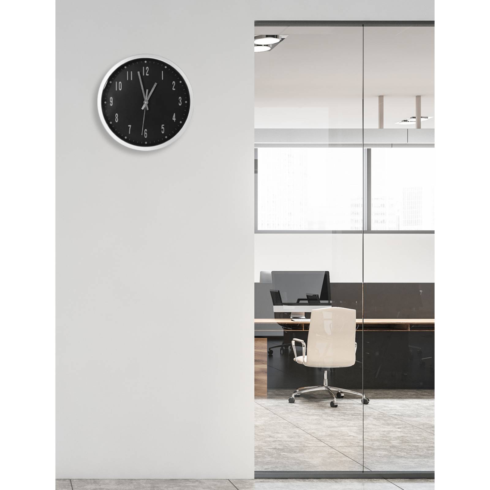 Reloj de Pared Moderno silencioso elegante Plata con fondo negro