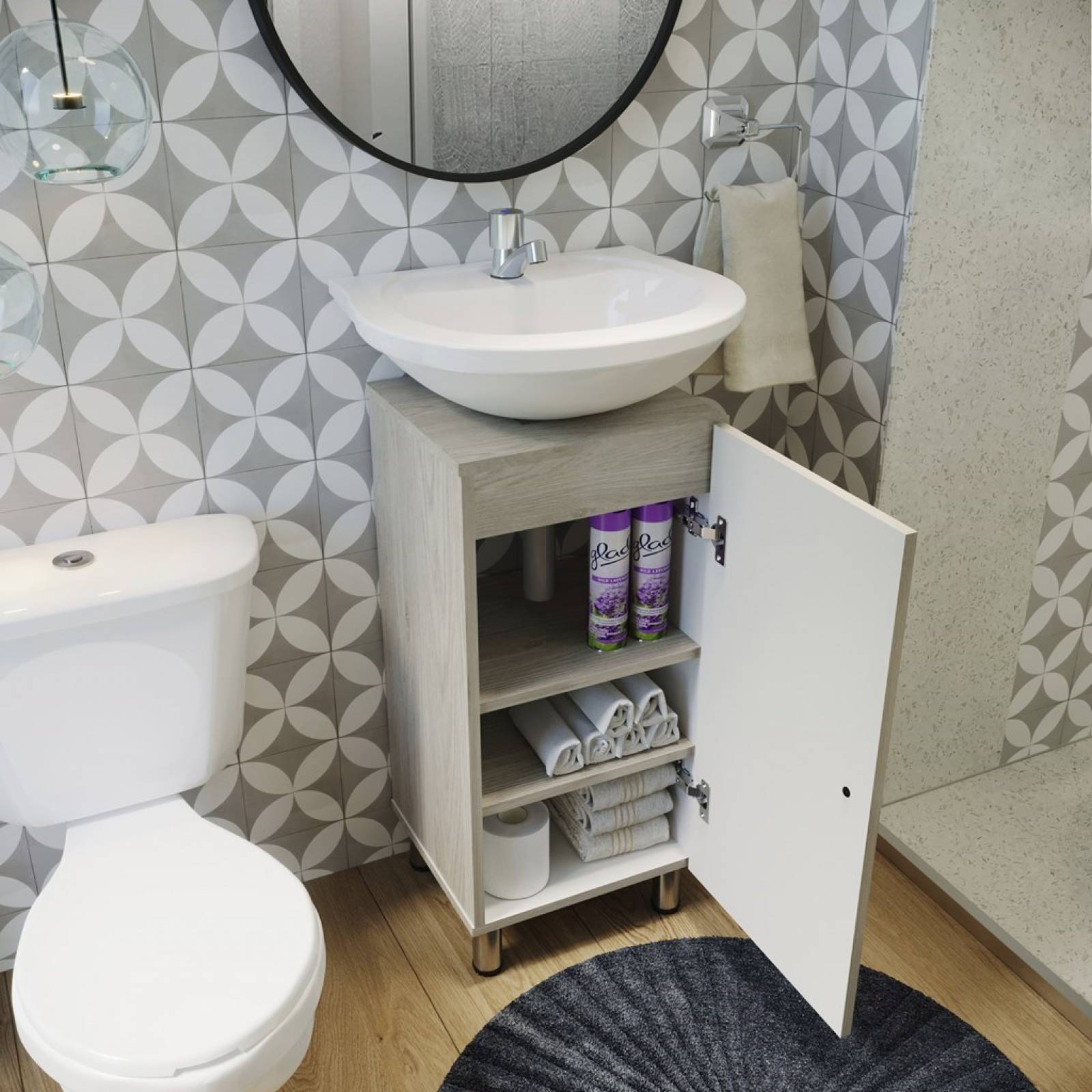 Gabinete De Baño Para Lavamanos Dena Maderkit Ceniza C/p