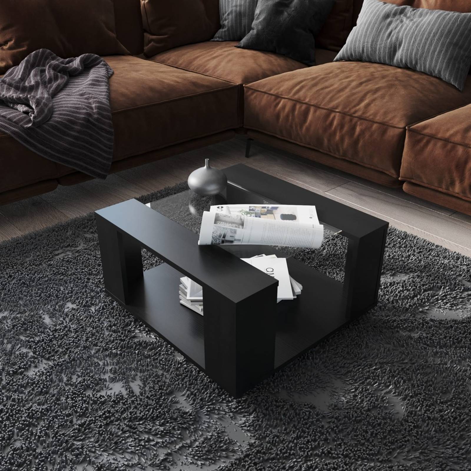 Mesa De Centro Maderkit Con Vidrio Color Wengue