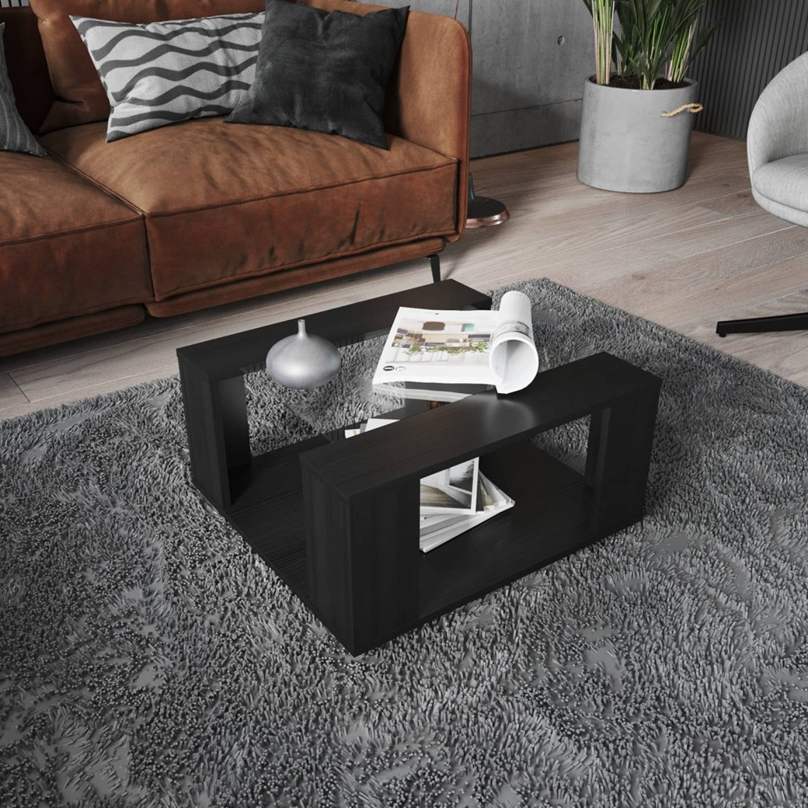 Mesa De Centro Maderkit Con Vidrio Color Wengue