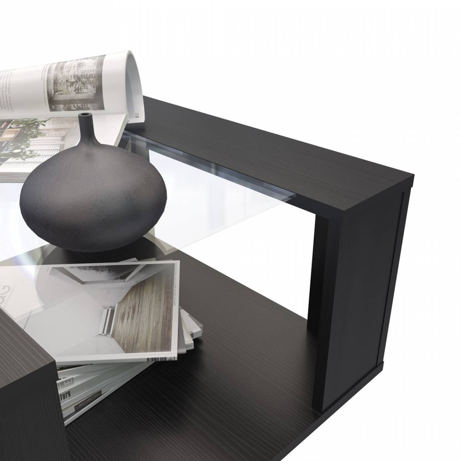 Mesa De Centro Maderkit Con Vidrio Color Wengue