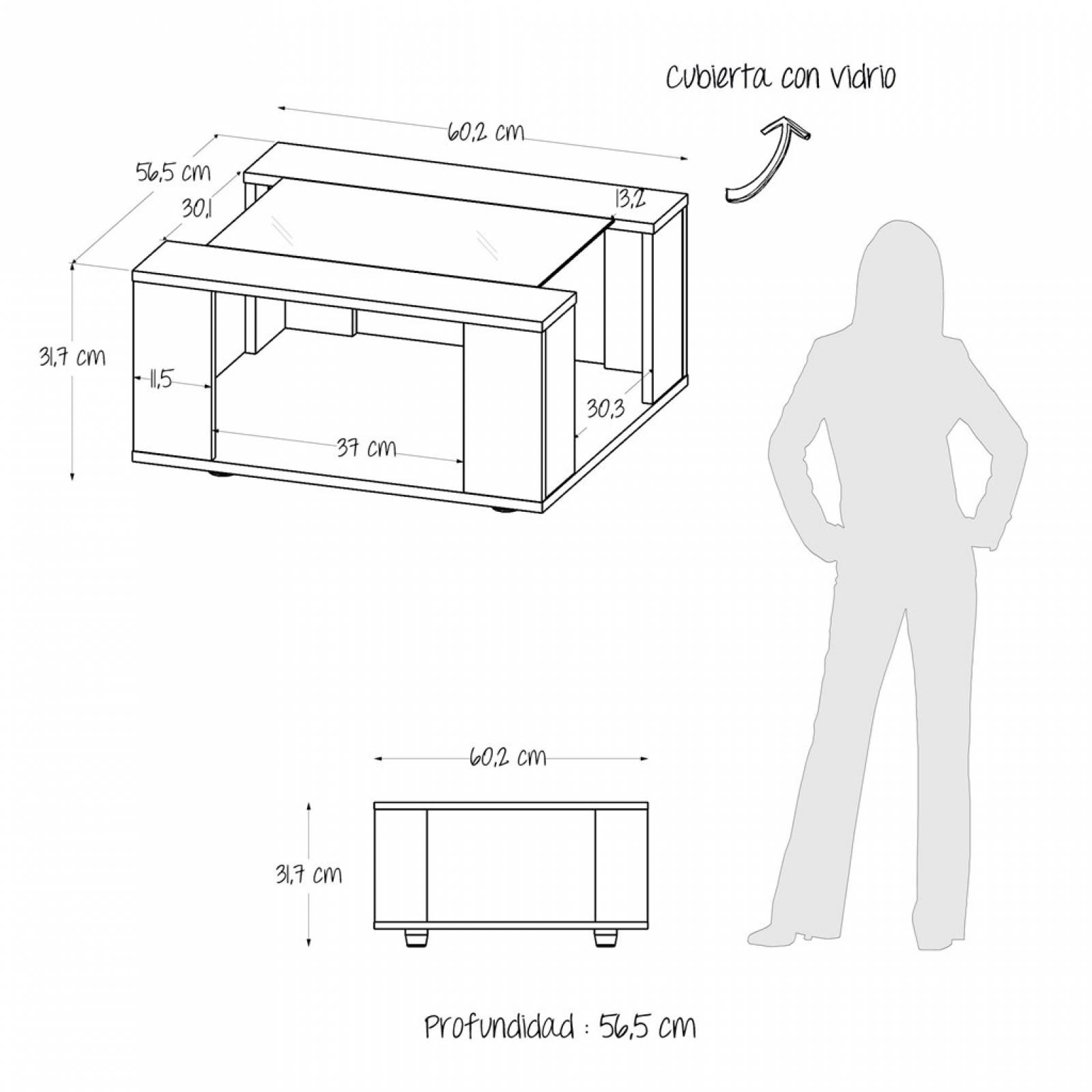 Mesa De Centro Maderkit Con Vidrio Color Wengue