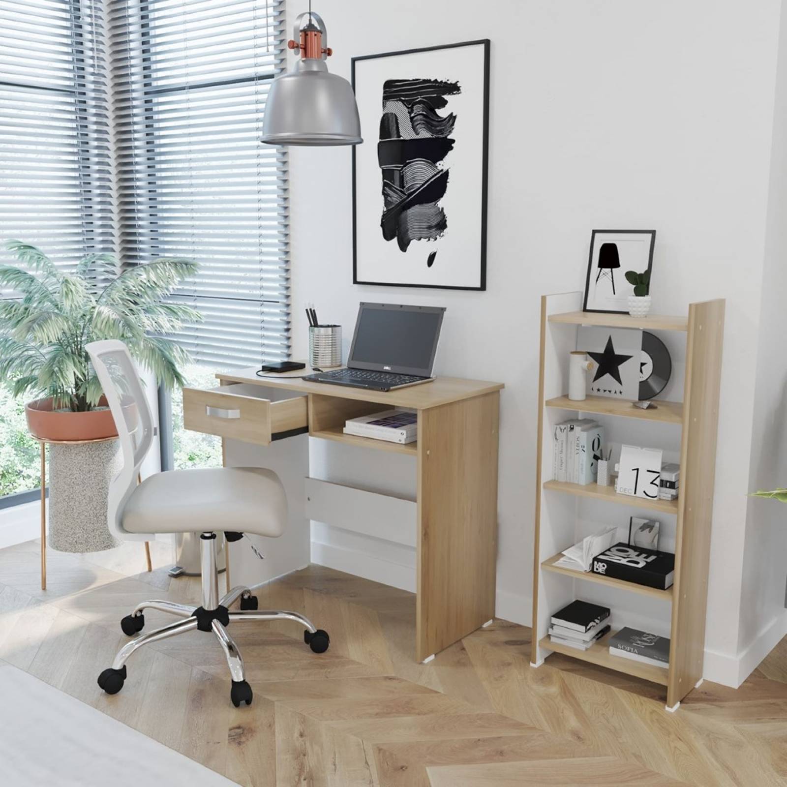 Combo Escritorio + Librero Maderkit Color Rovere