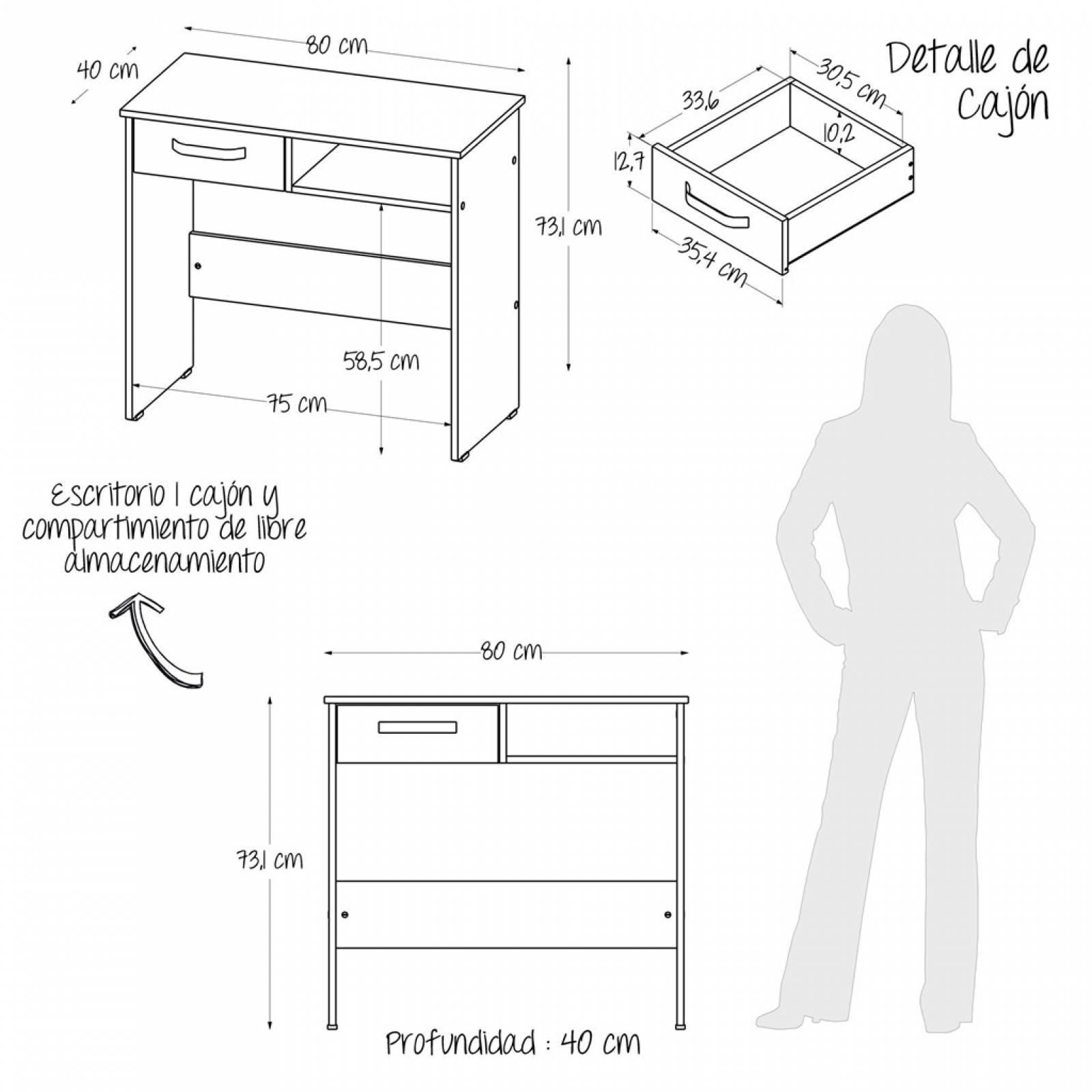 Combo Escritorio + Librero Maderkit Color Rovere