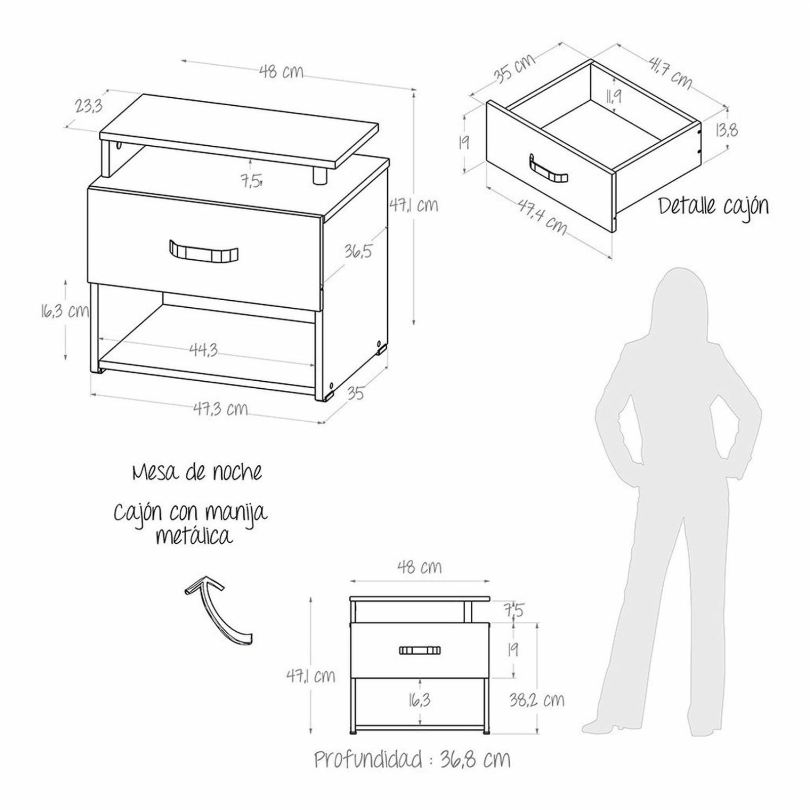 Buro Mesa De Luz Diseño Moderno Maderkit Gales 