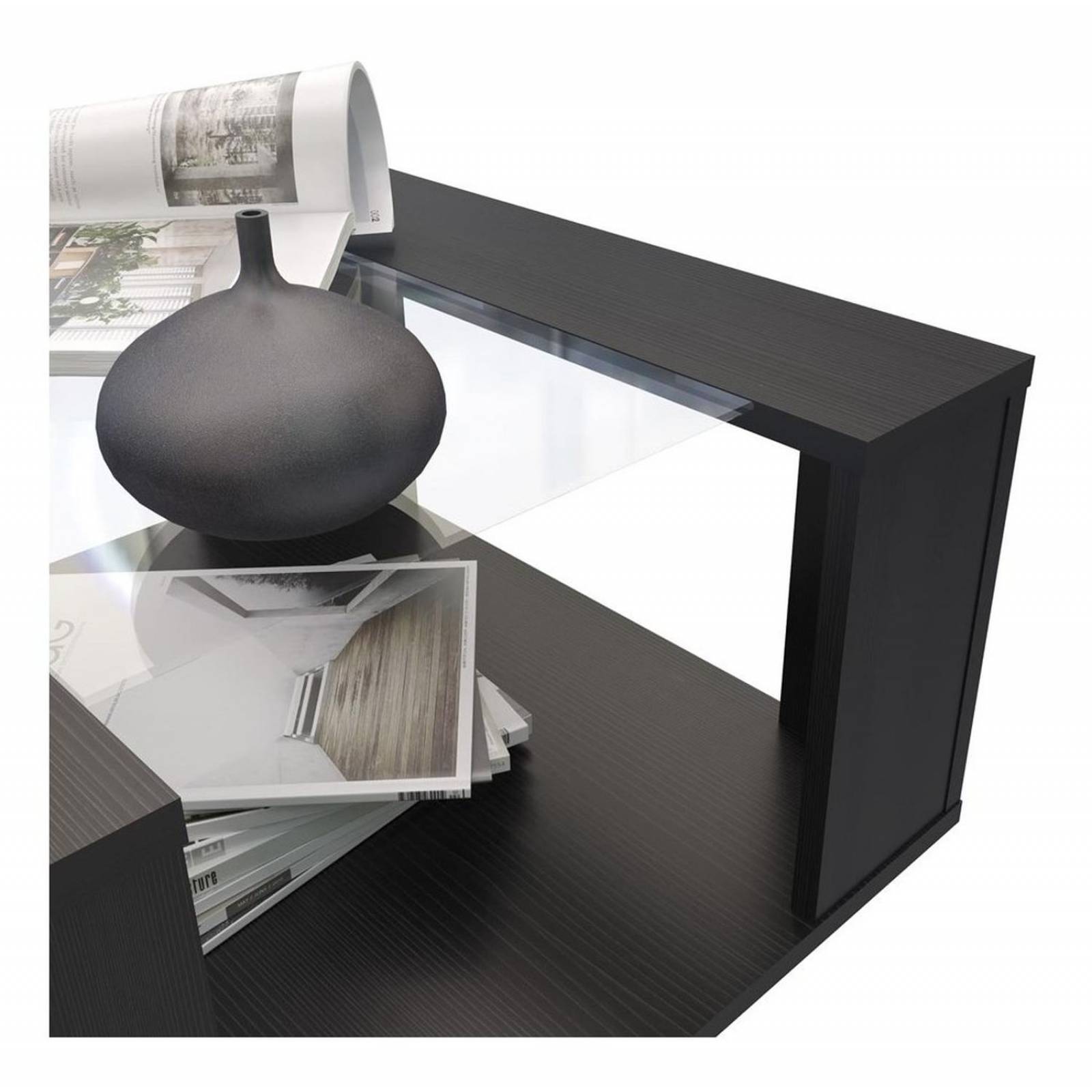 Mesa De Centro Maderkit Con Vidrio Color Wengue