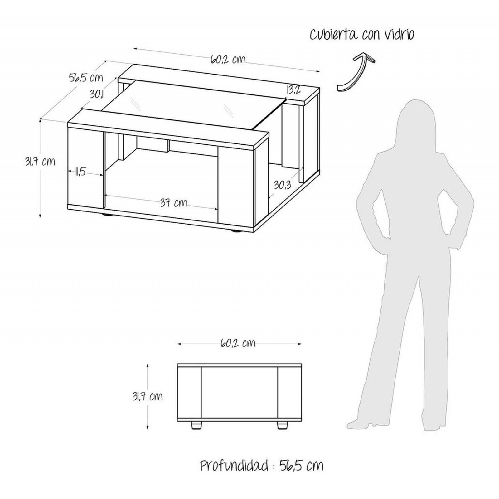 Mesa De Centro Maderkit Con Vidrio Color Wengue