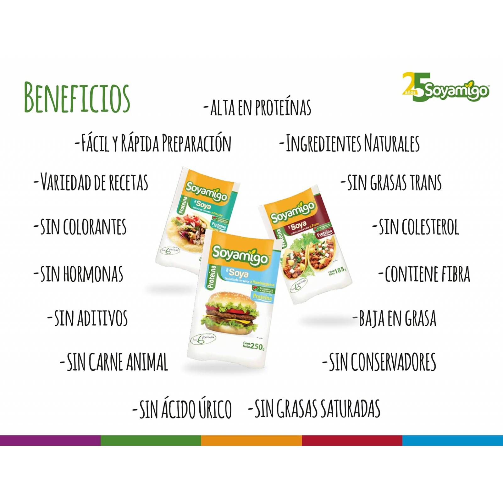 Paquete de 6 piezas Mix Soyamigo (un producto de cada sabor) | Proteína 100% vegetal | Sin conservadores, sin colesterol, sin grasas trans