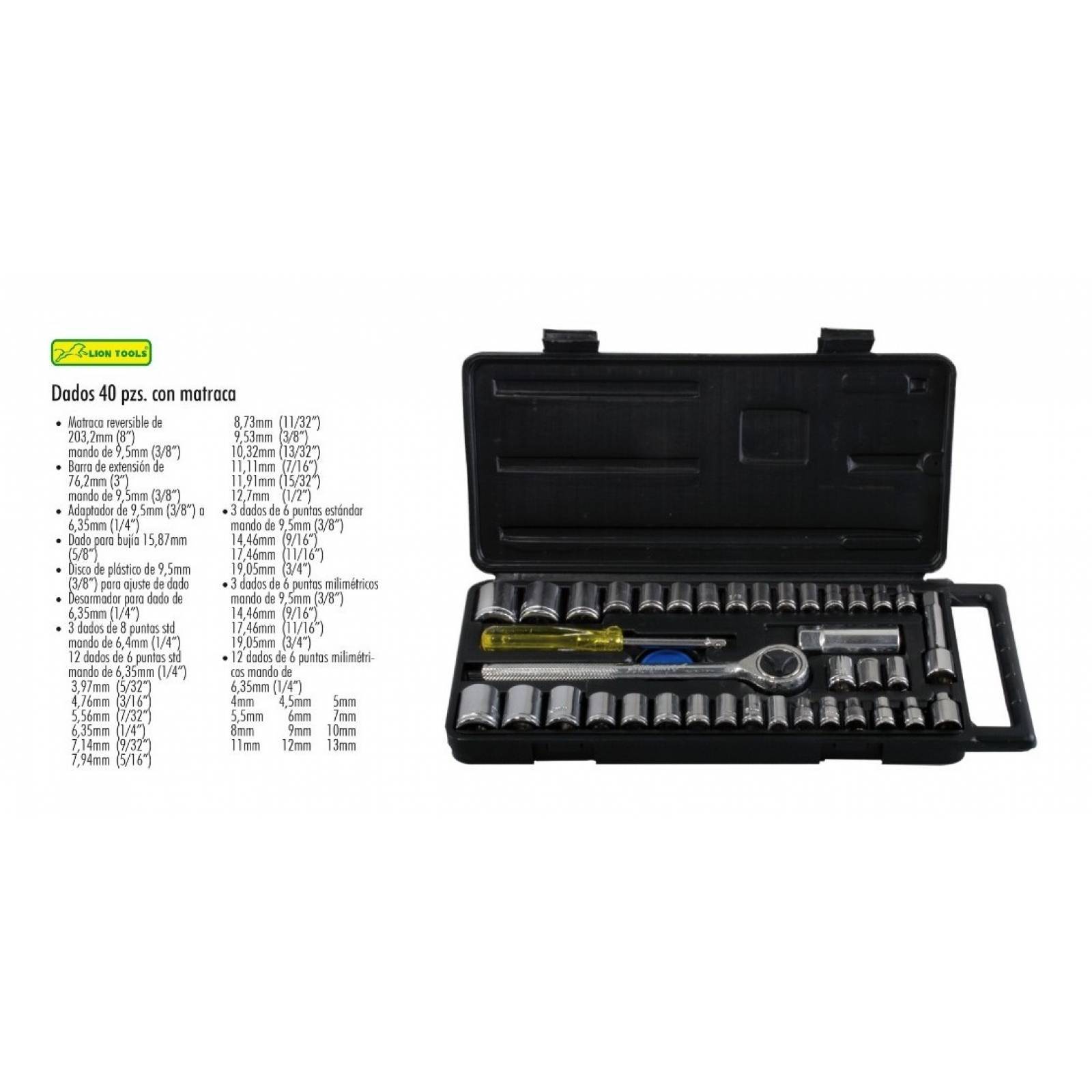 Dados Autocle Juego 40 Piezas 3 8 + Estuche Lion Tools Full