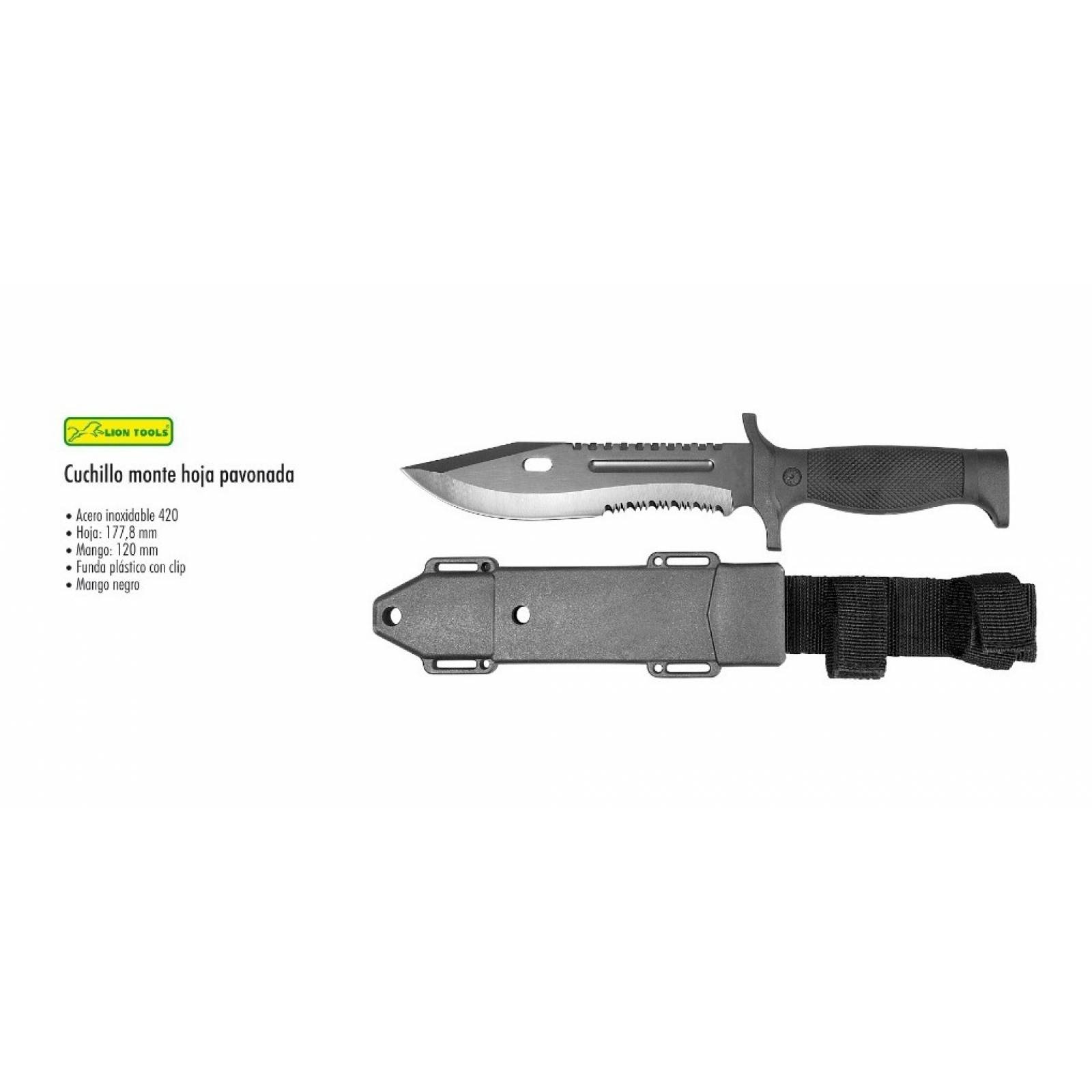 Cuchillo Monte Pavonado Negro + Funda Regalo Lion Tools 9429