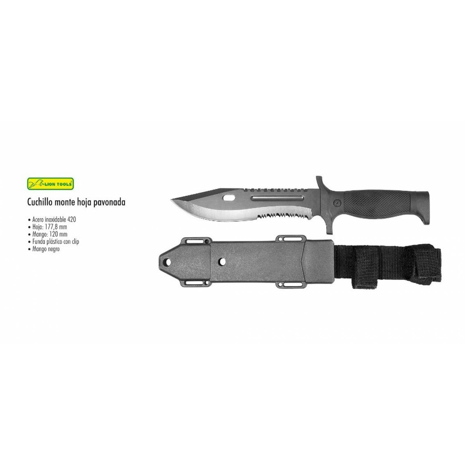 Cuchillo Monte Pavonado Negro + Funda Regalo Lion Tools 9429