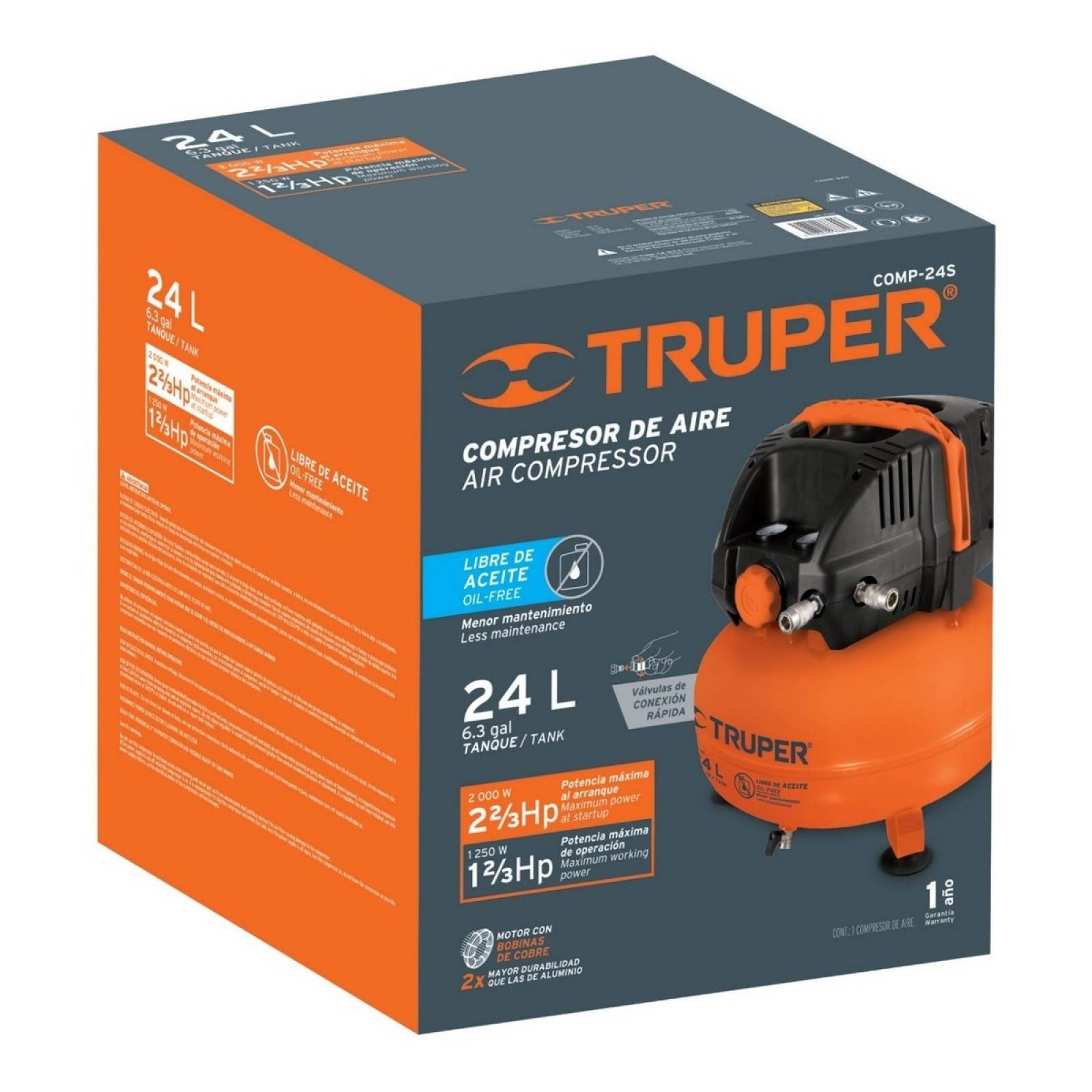Compresor De Aire Mini Eléctrico Portátil Truper Comp 24s
