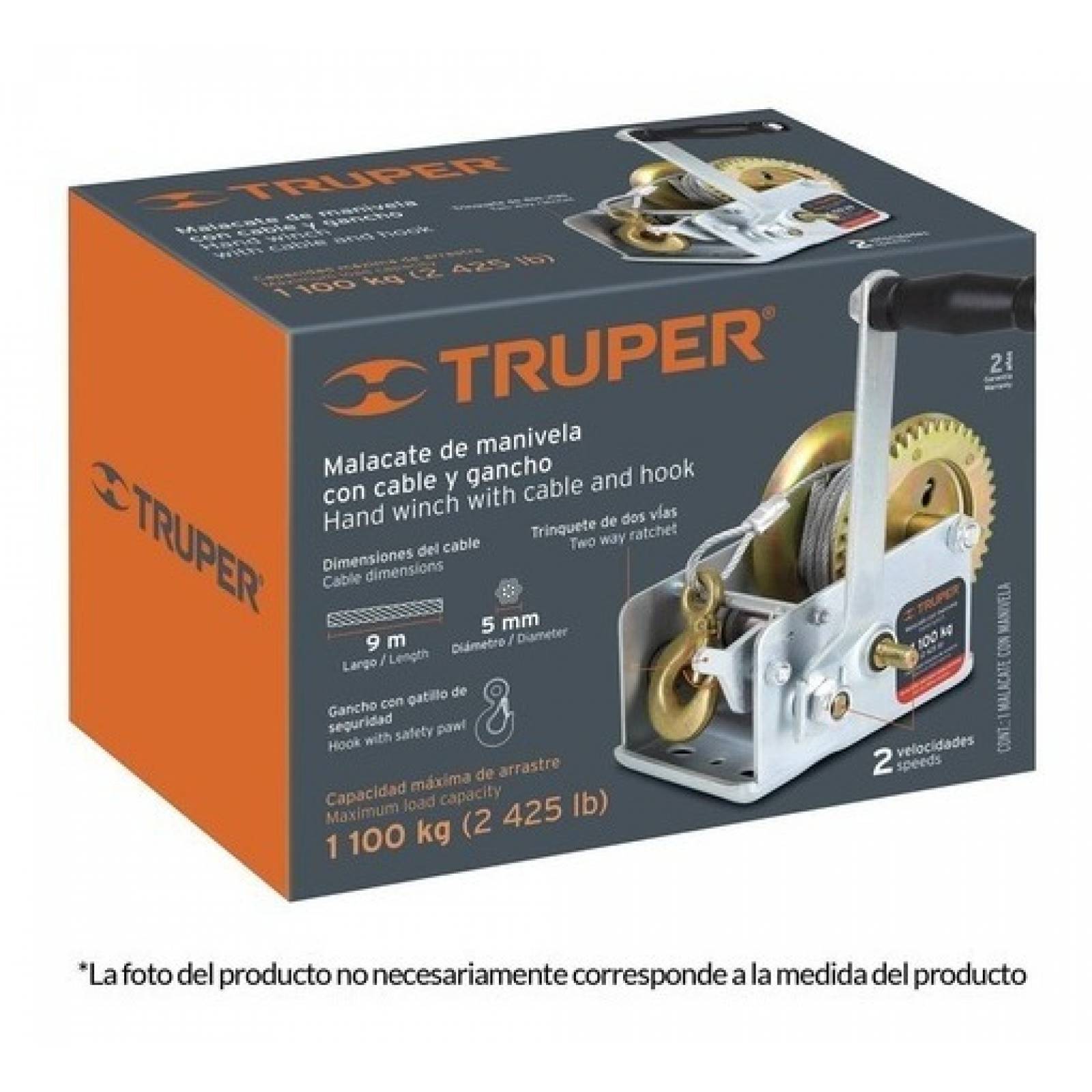 Malacate Con Manivela 650 Kg Con Cable Truper 14720