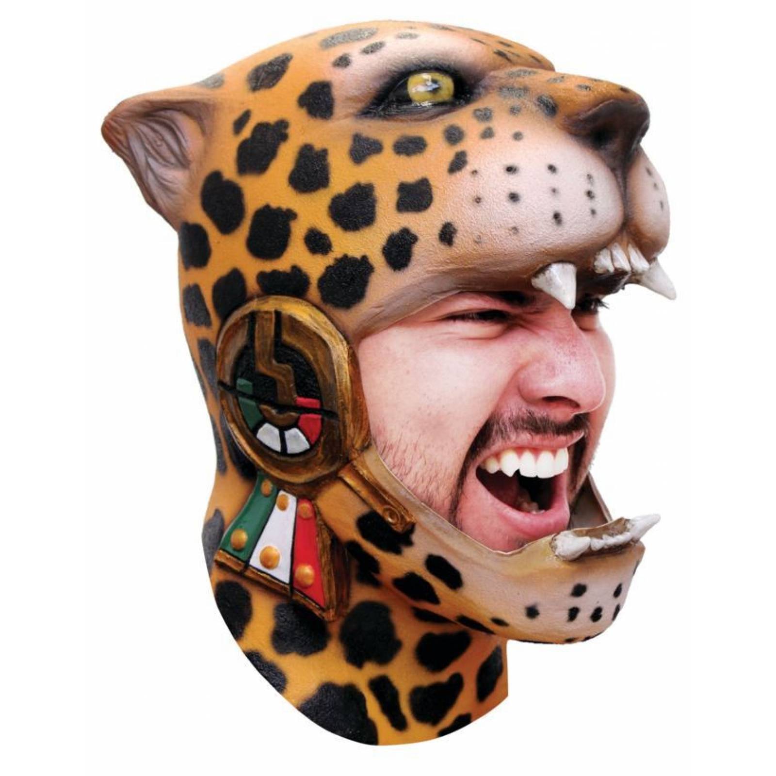 Máscara de latex de Casco de guerrero jaguar - Jaguar Warrior Helmet