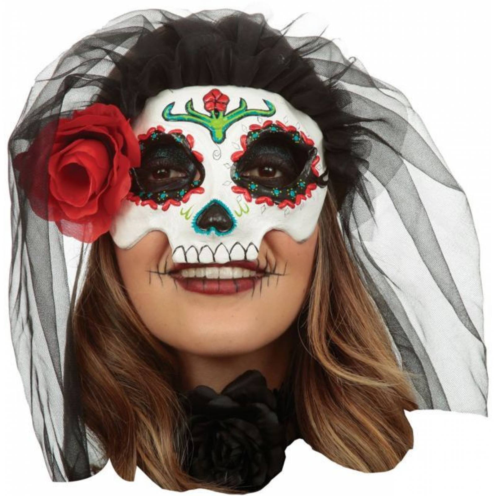 Máscara de Látex Catrina with Veil: Colored 1
