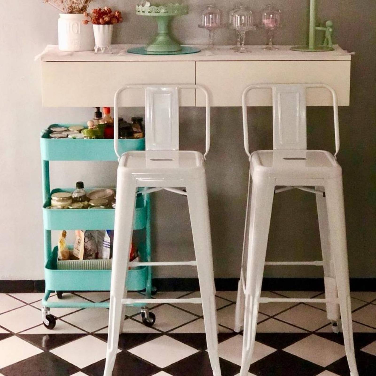 Banco Tolix Style Respaldo Bajo Blanco