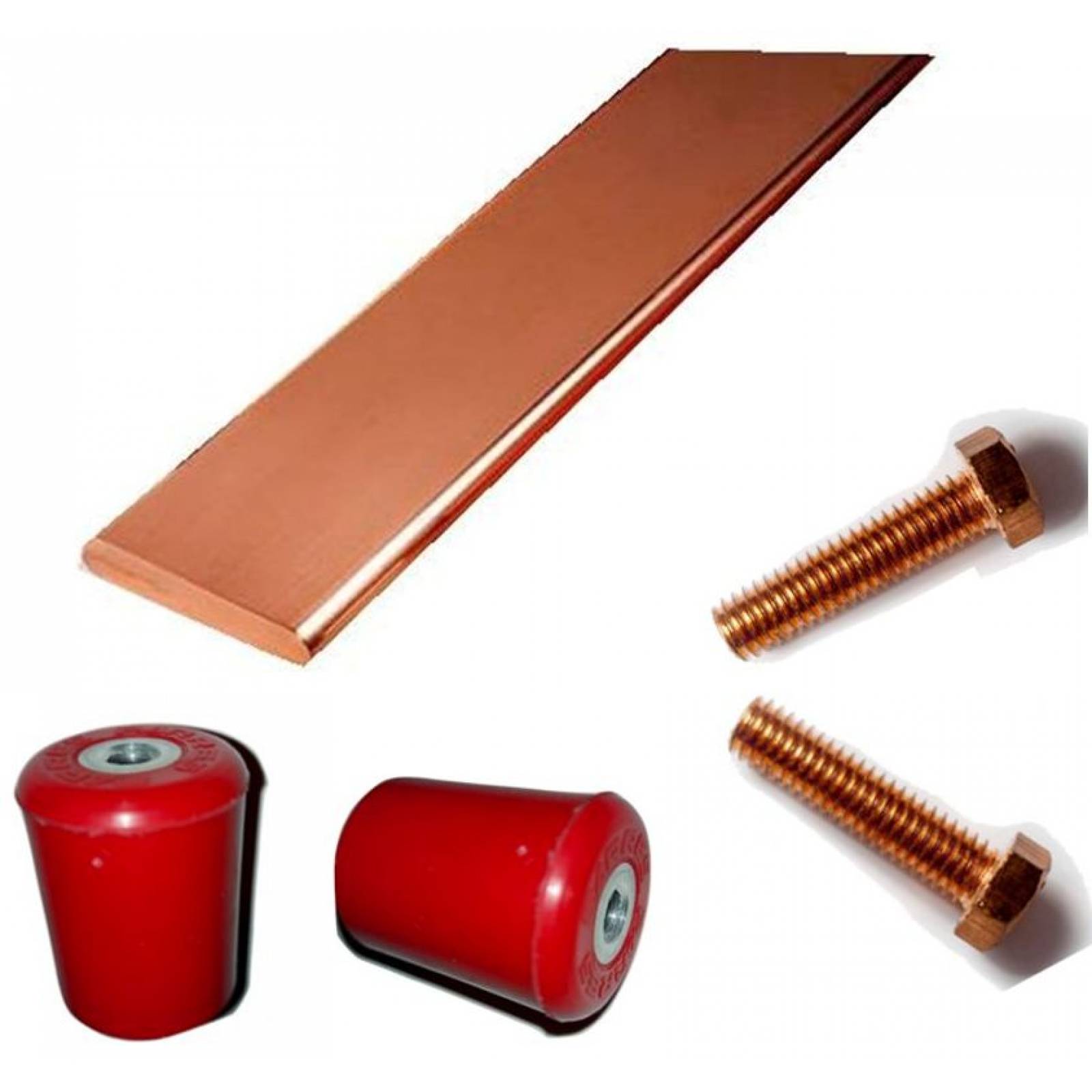 Kit Barra Cobre Tierra Física 1/4x1 1/2x19 pulgadas con Aisladores y Tornillos de Bronce Al Silicio