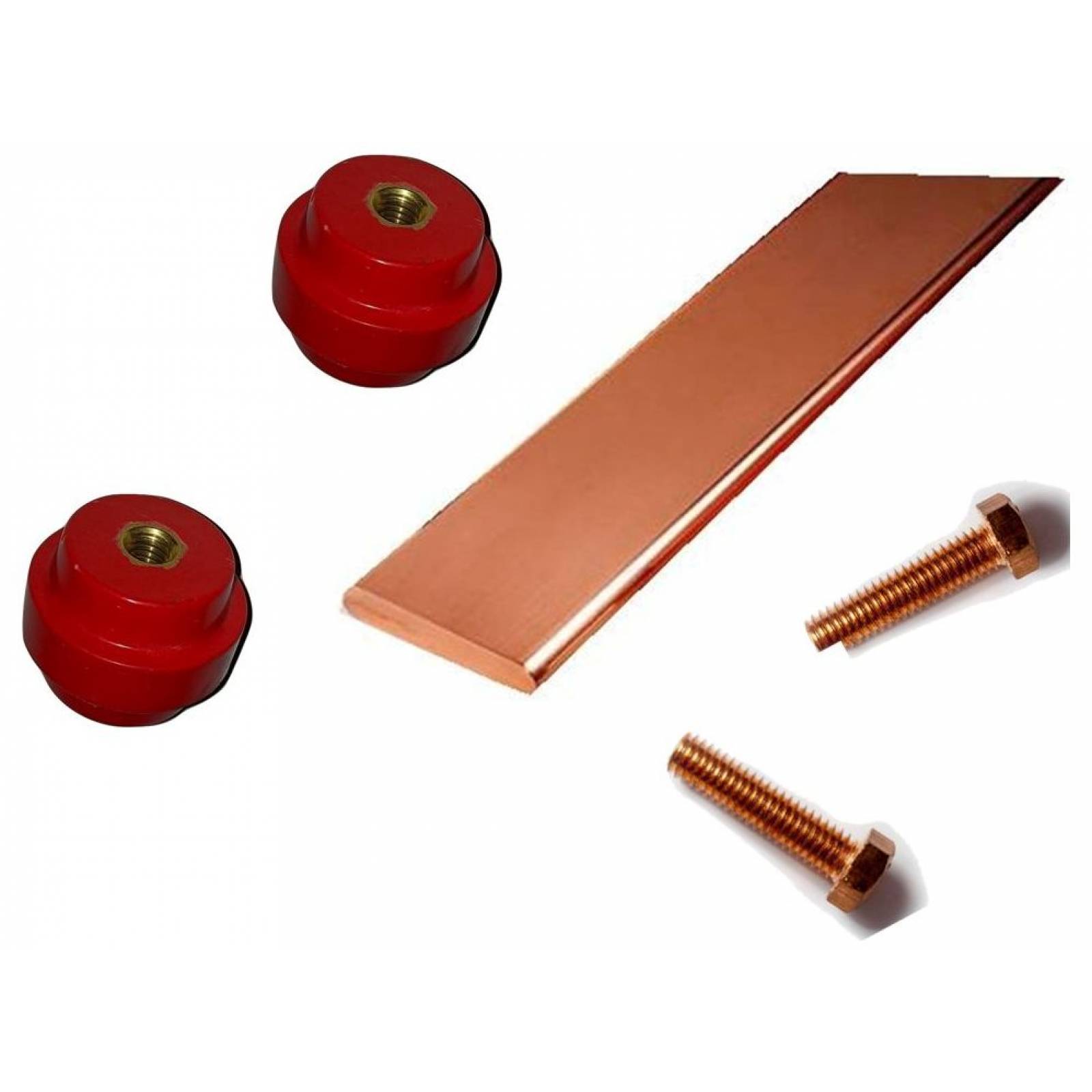 Kit Barra Cobre Tierra Física 1/4x3x19 pulgadas con Aisladores y Tornillos de Bronce Al Silicio