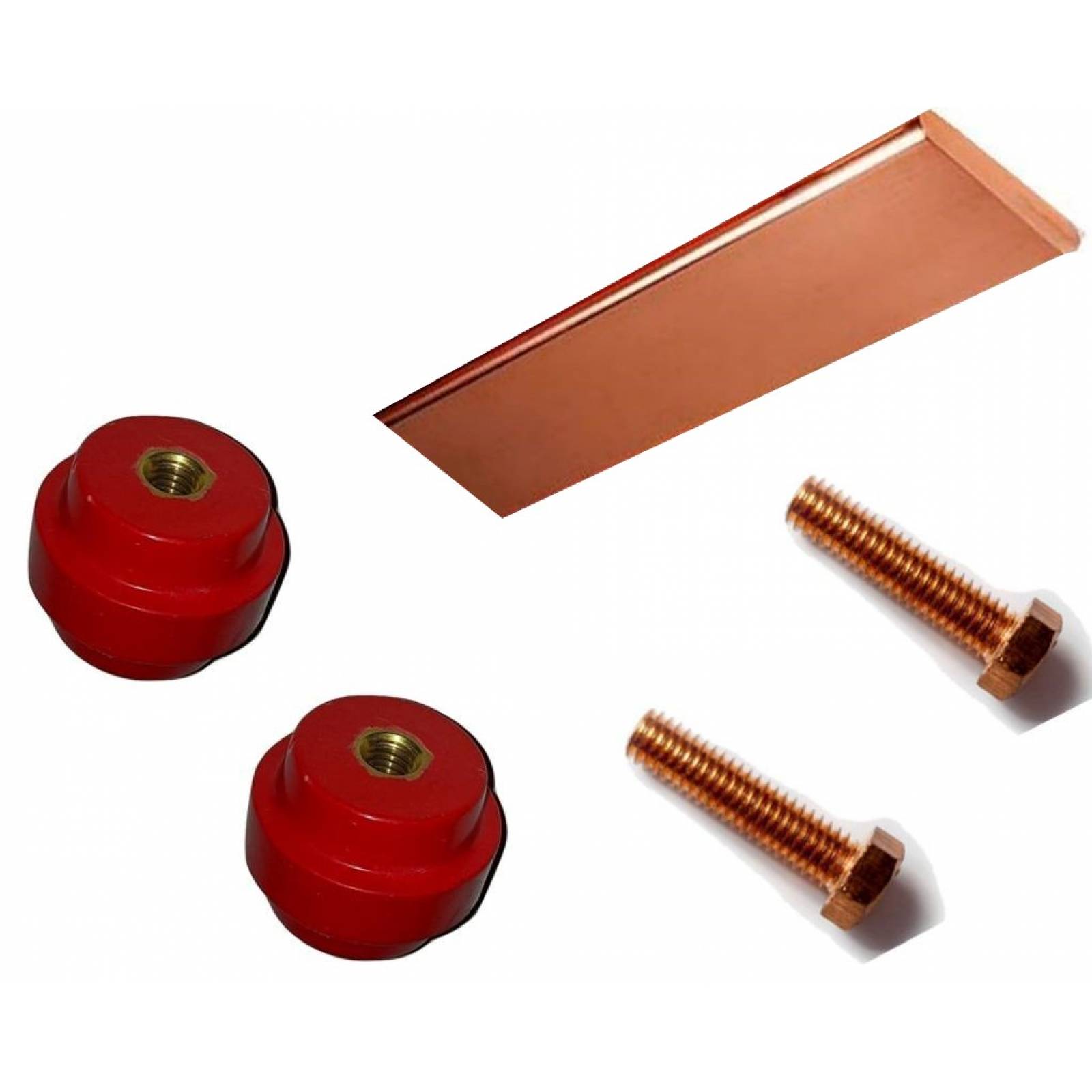 Kit Barra Cobre Tierra Física 1/4x6x19 pulgadas con Aisladores y Tornillos de Bronce Al Silicio