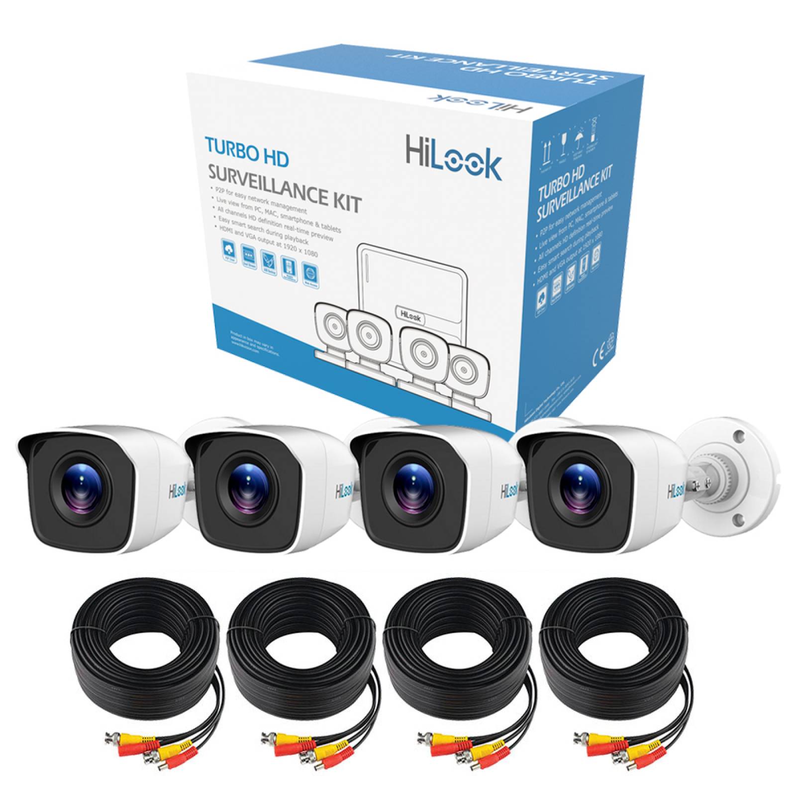 Kit de 4 Cámaras de seguridad Hilook 720p HD Bala color Blanco Policarbonato KIT7204BP