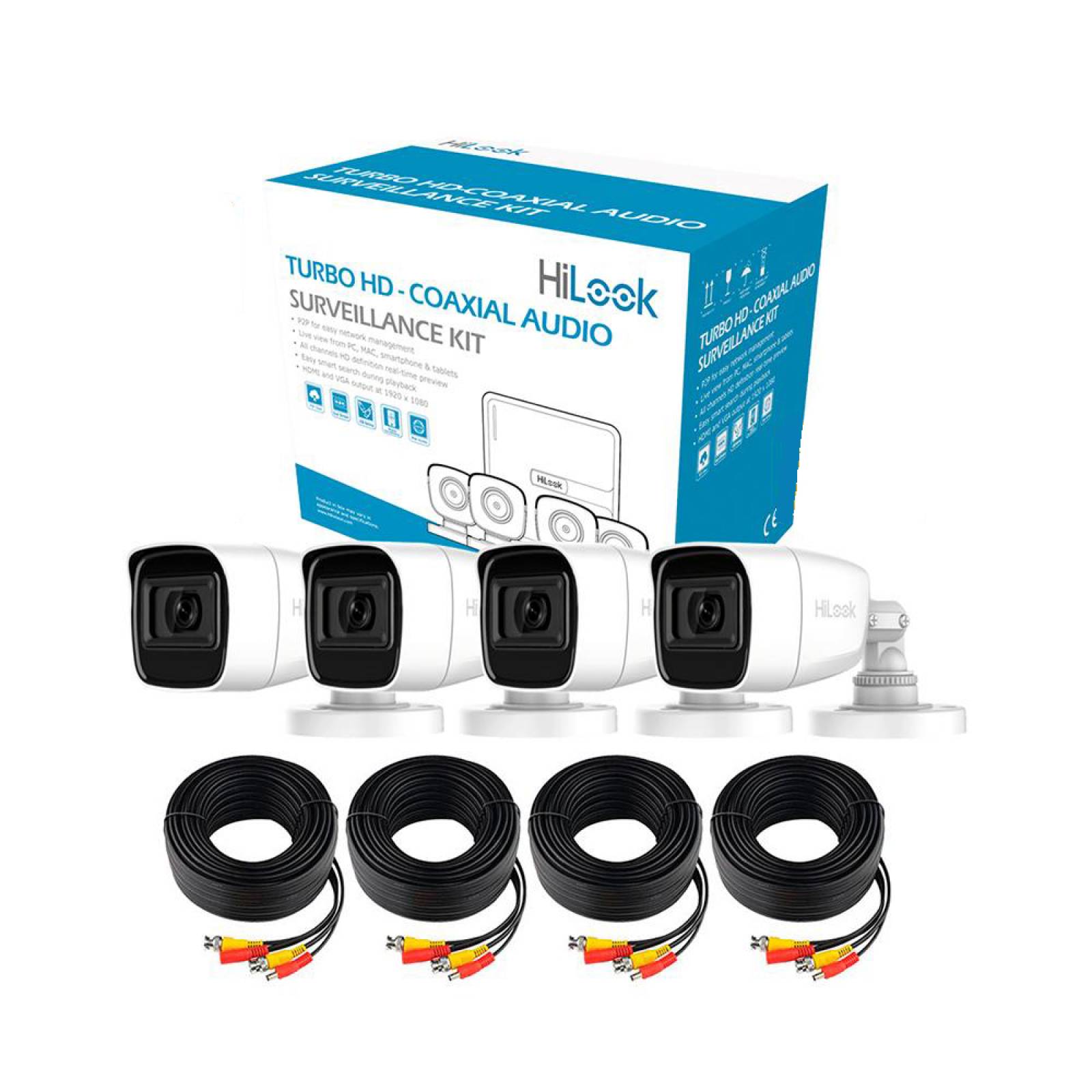Kit de 4 Cámaras de Seguridad Hilook 1080p HD Micrófono Integrado Bala color Blanco HL1080PS