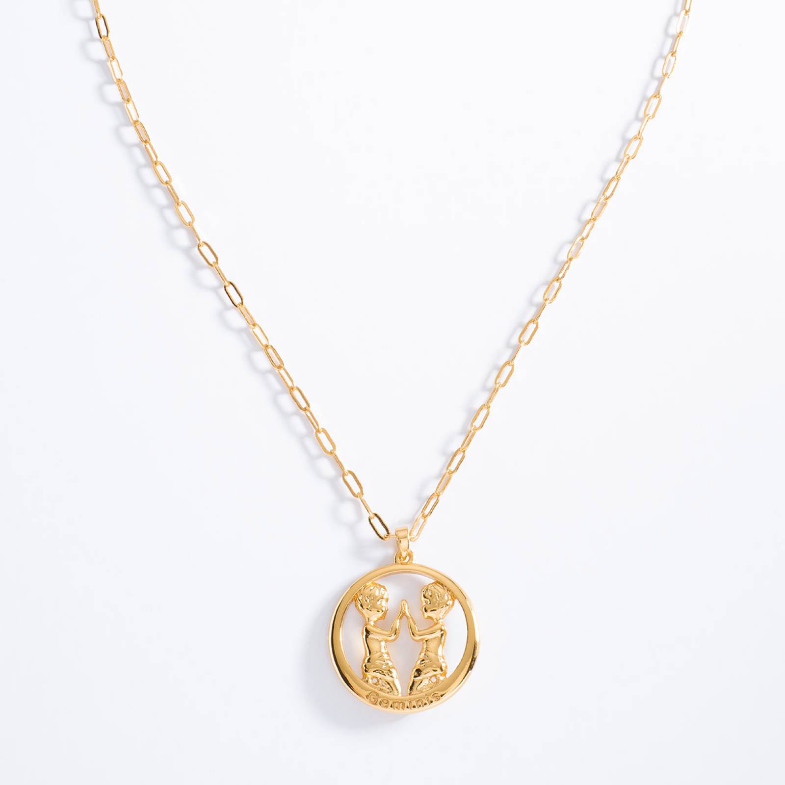 Collar signo zodiacal "GEMINIS" Nice Unisex, con 4 baños de oro de 18 k (45 cm + 10 cm de ext)