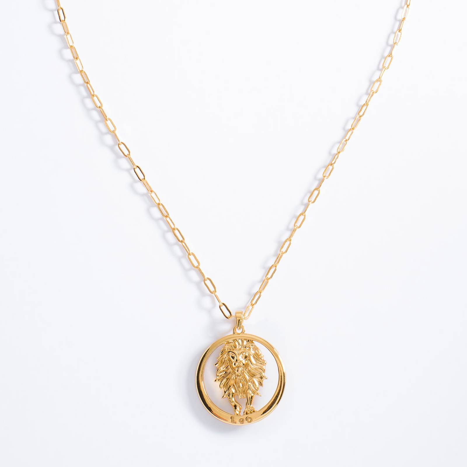 Collar signo zodiacal "LEO" Nice Unisex, con 4 baños de oro de 18 k (45 cm + 10 cm de ext)