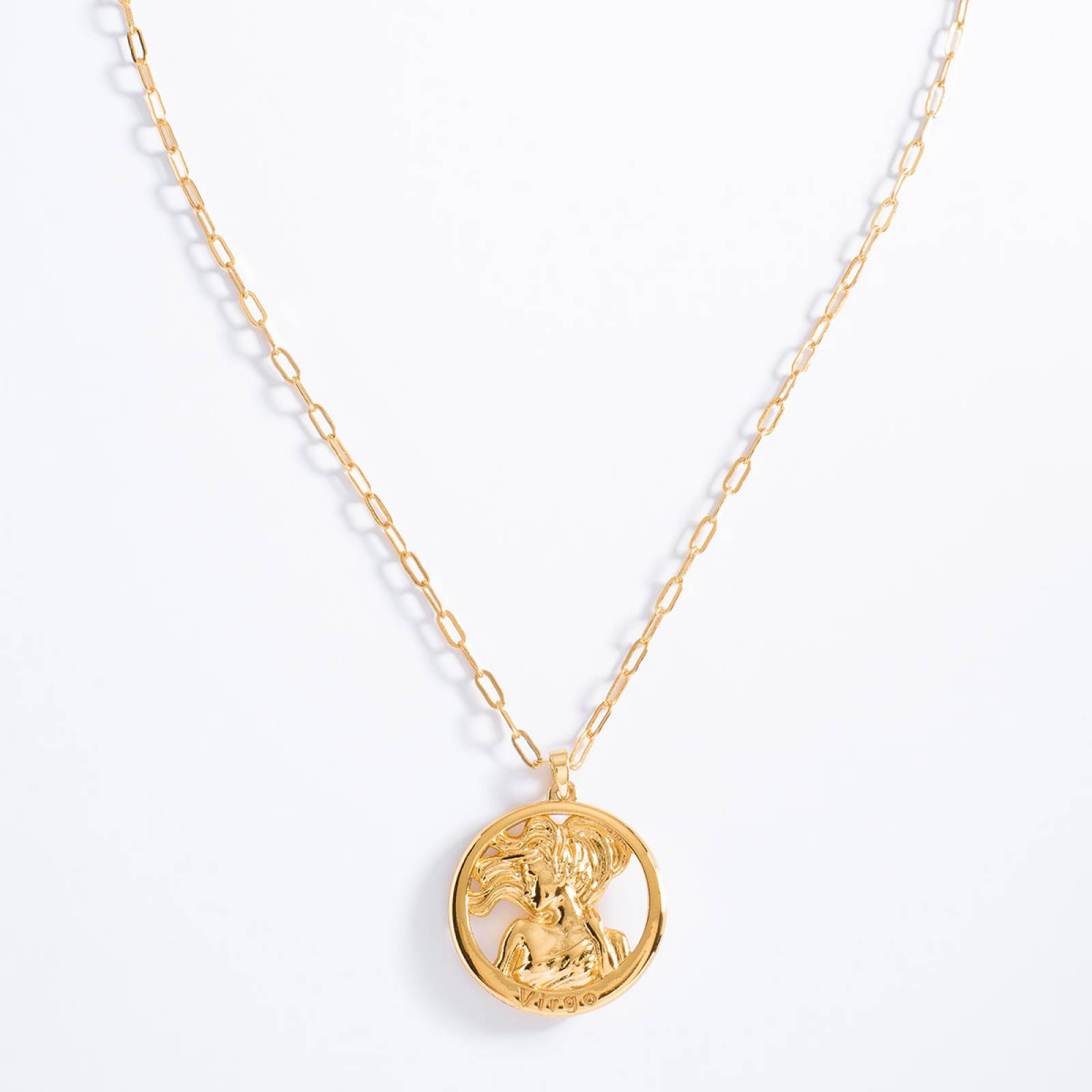 Collar signo zodiacal "VIRGO" Nice Unisex, con 4 baños de oro de 18 k (45 cm + 10 cm de ext)