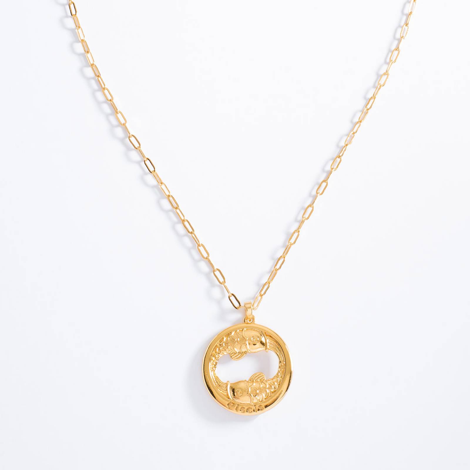 Collar signo zodiacal "PISCIS" Nice Unisex, con 4 baños de oro de 18 k (45 cm + 10 cm de ext)