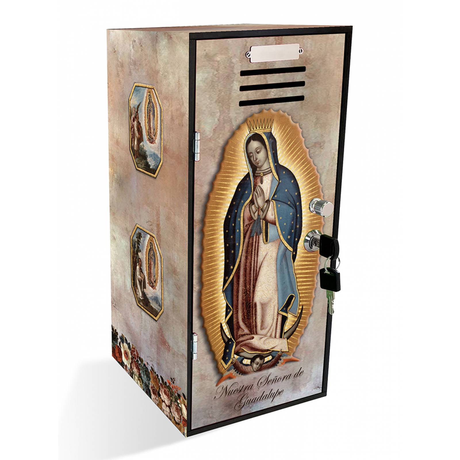 Virgen de Guadalupe Mini Locker individual con llave de seguridad decoración arte guarda biblia regalo original coleccionable, organizador, casillero