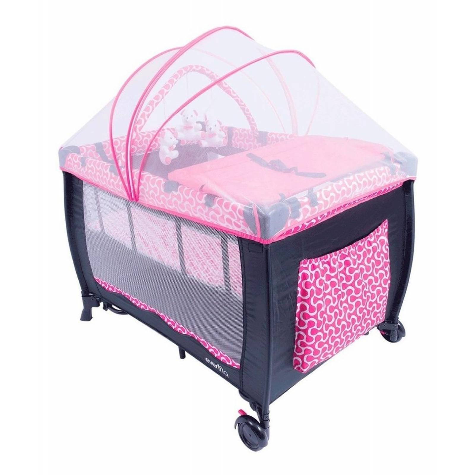 Corral Cuna Bebe Evenflo Sweet Dreams Mecedor Mosquitero Rosa Liso
