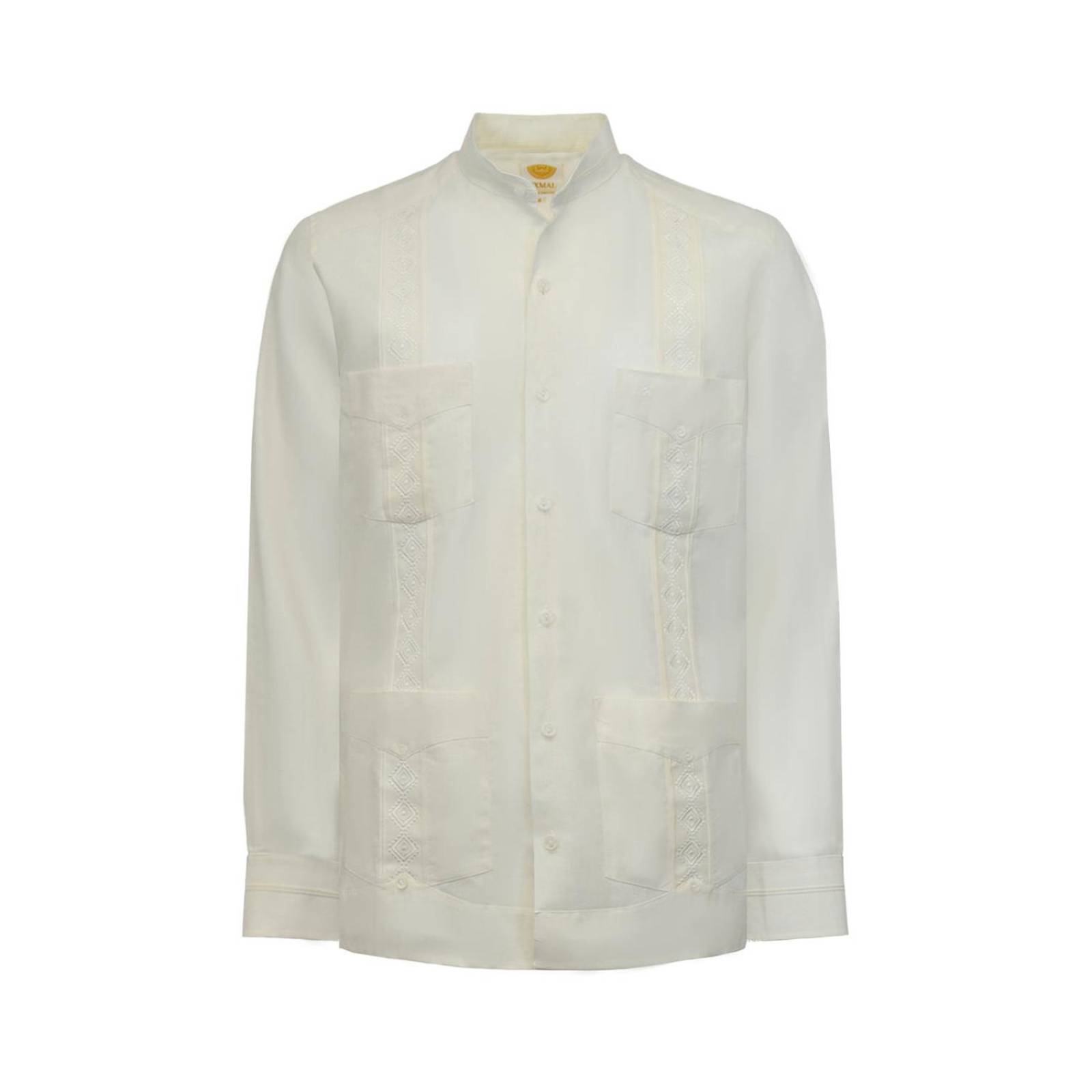 Manchester Guayabera de Lino y Algodón con Cuello Mao y Cuatro Bolsillos Tradicionales 