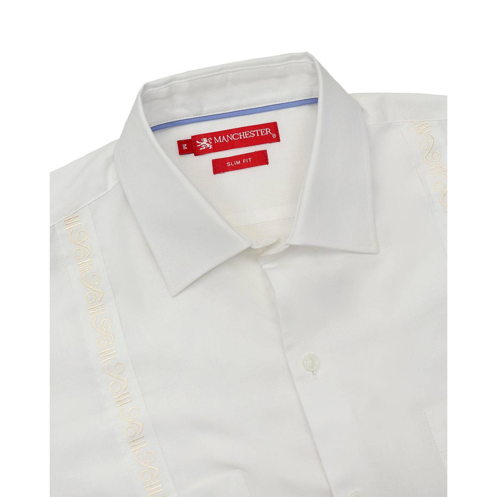 Manchester Guayabera de Lino y Algodón con Cuello Mao y Cuatro Bolsillos Tradicionales 