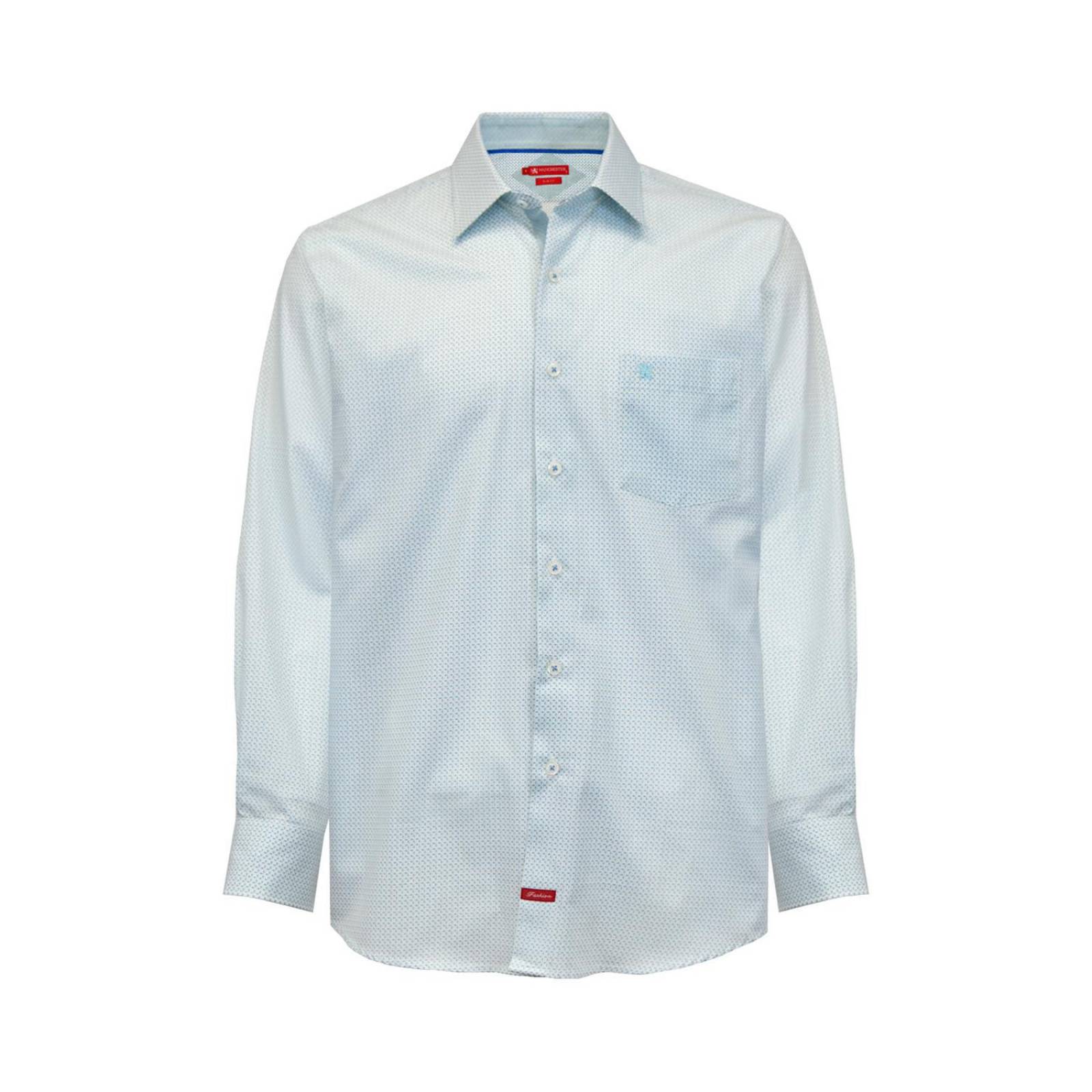 Manchester Camisa Casual Slim Fit en Algodón, Manga Larga - Cuello Monaco 