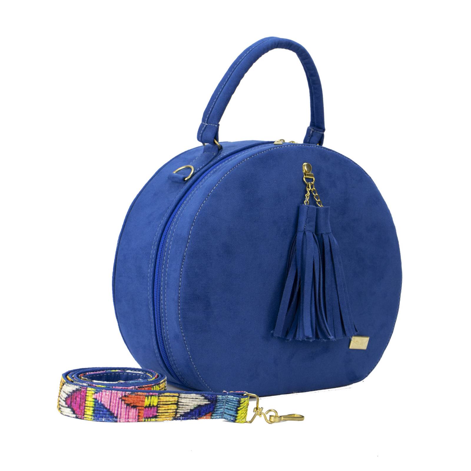 Bolsa Para Dama Azul Rey Durazno Triangulos Sintético Jackie Nueva Imagen.