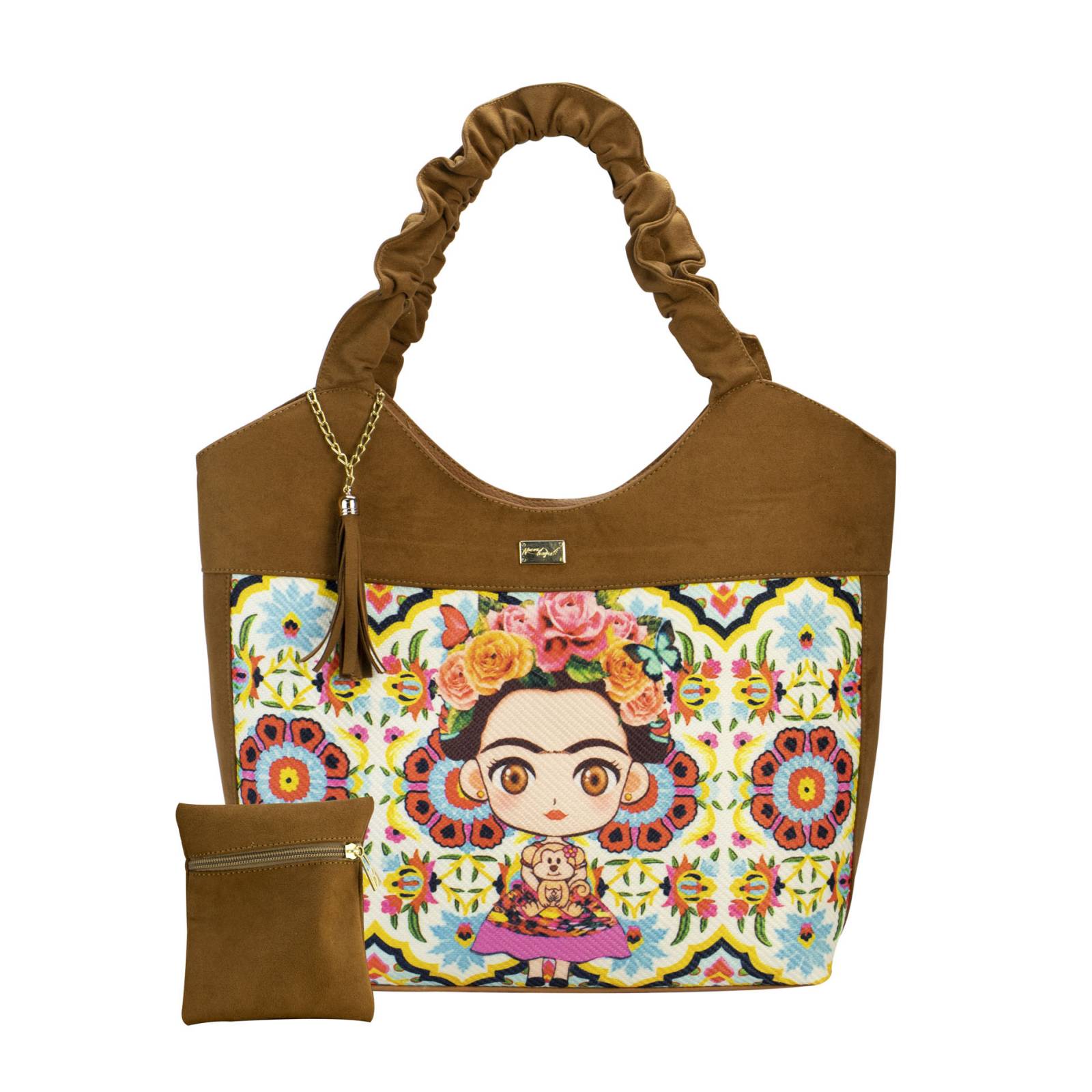 Bolsa Para Dama Camel Frida Artesanal Sintético Y Textil Madonna Nueva Imagen.