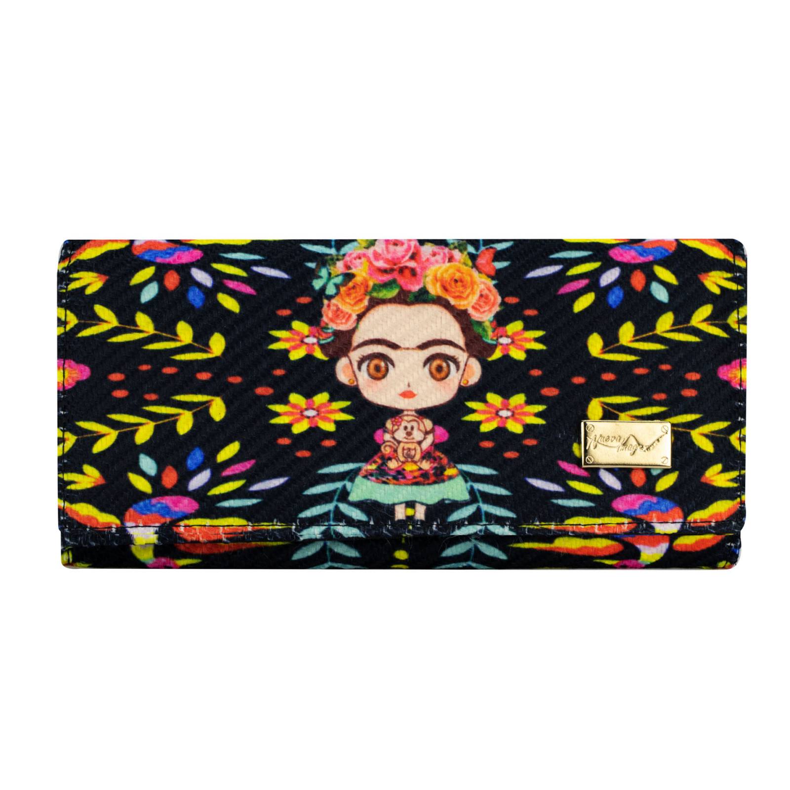 Cartera Para Dama Negro Frida Alebrijes Textil Est.2 Nueva Imagen.