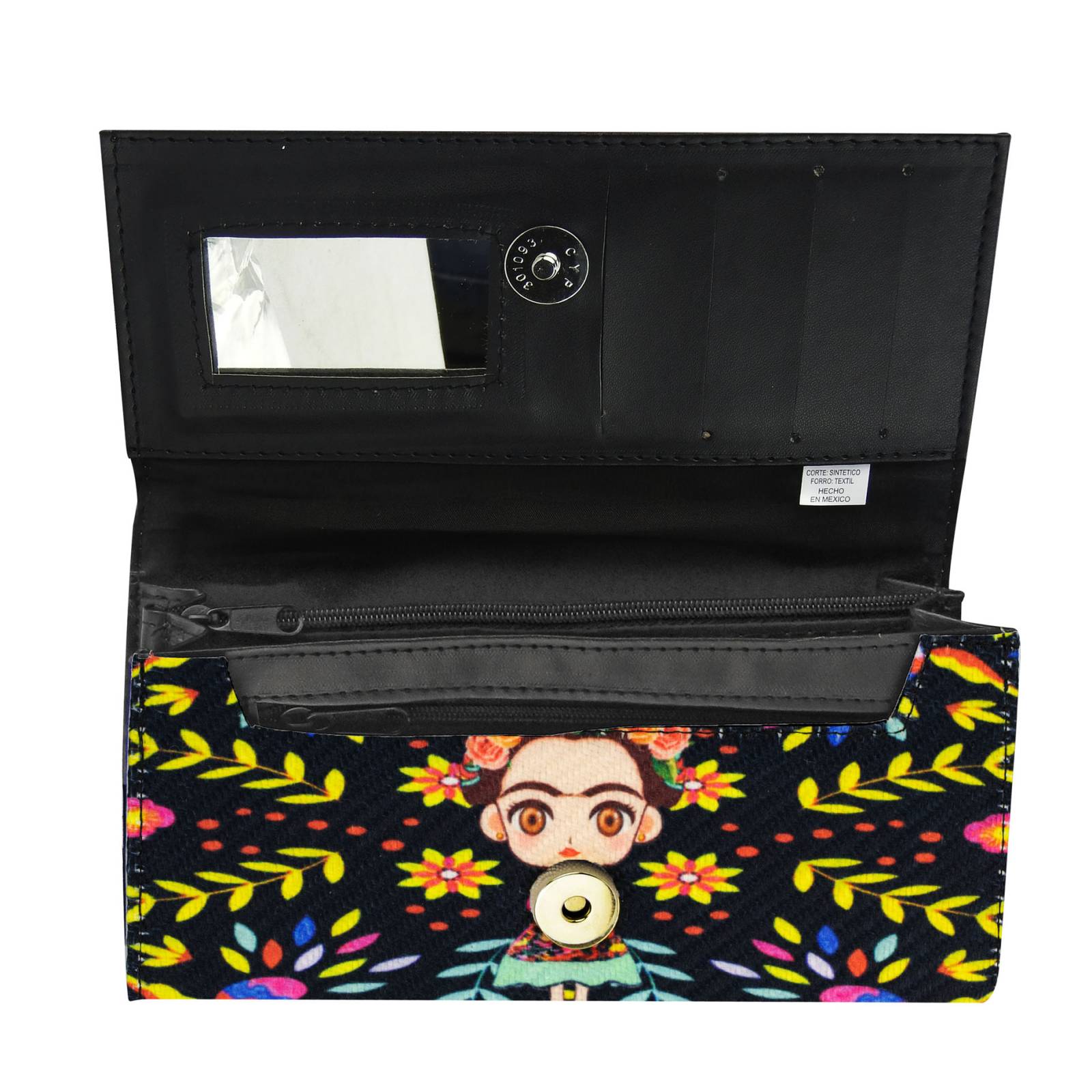 Cartera Para Dama Negro Frida Alebrijes Textil Est.2 Nueva Imagen.