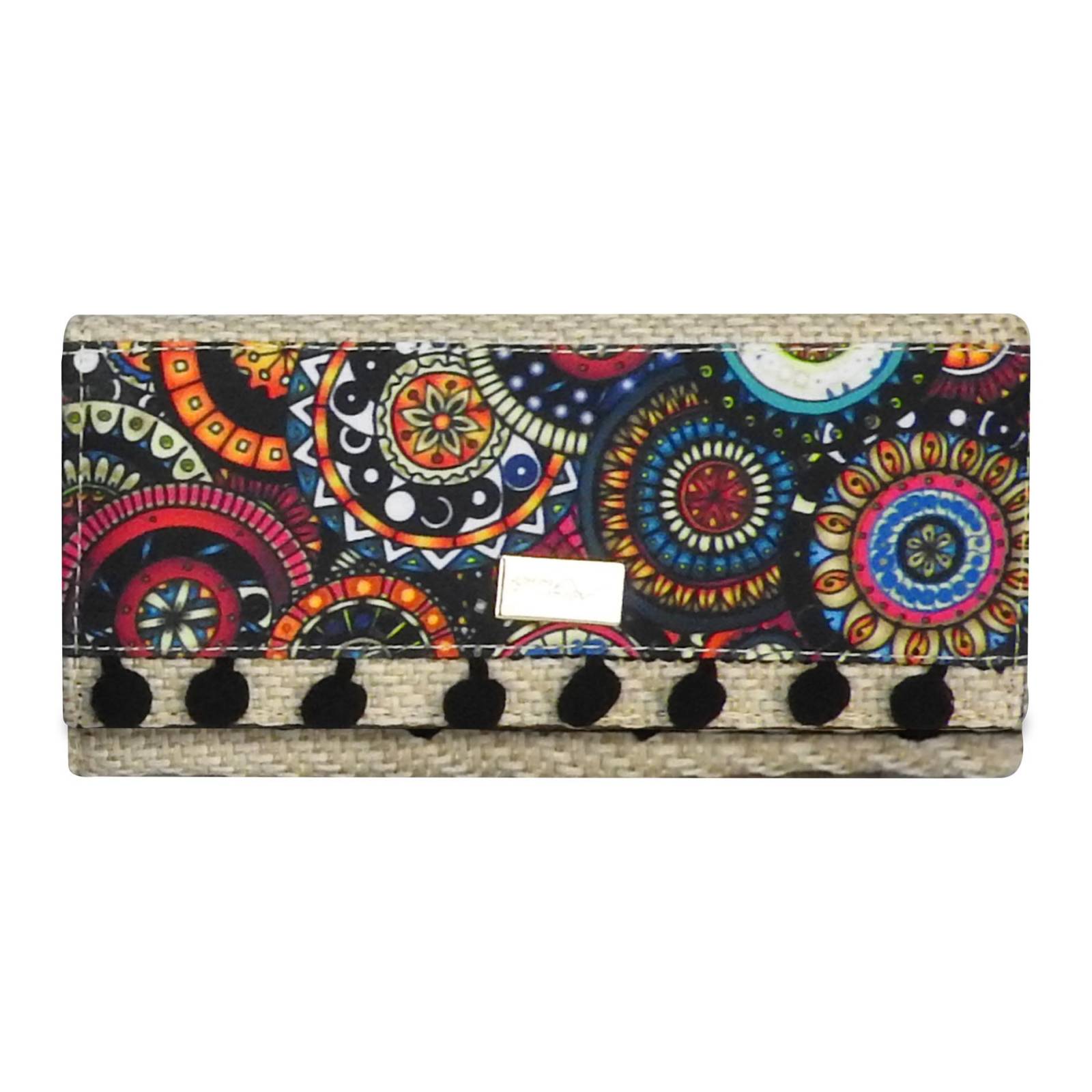 Cartera Para Dama Negro Yute Pompones Sintético Est.2 Nueva Imagen.