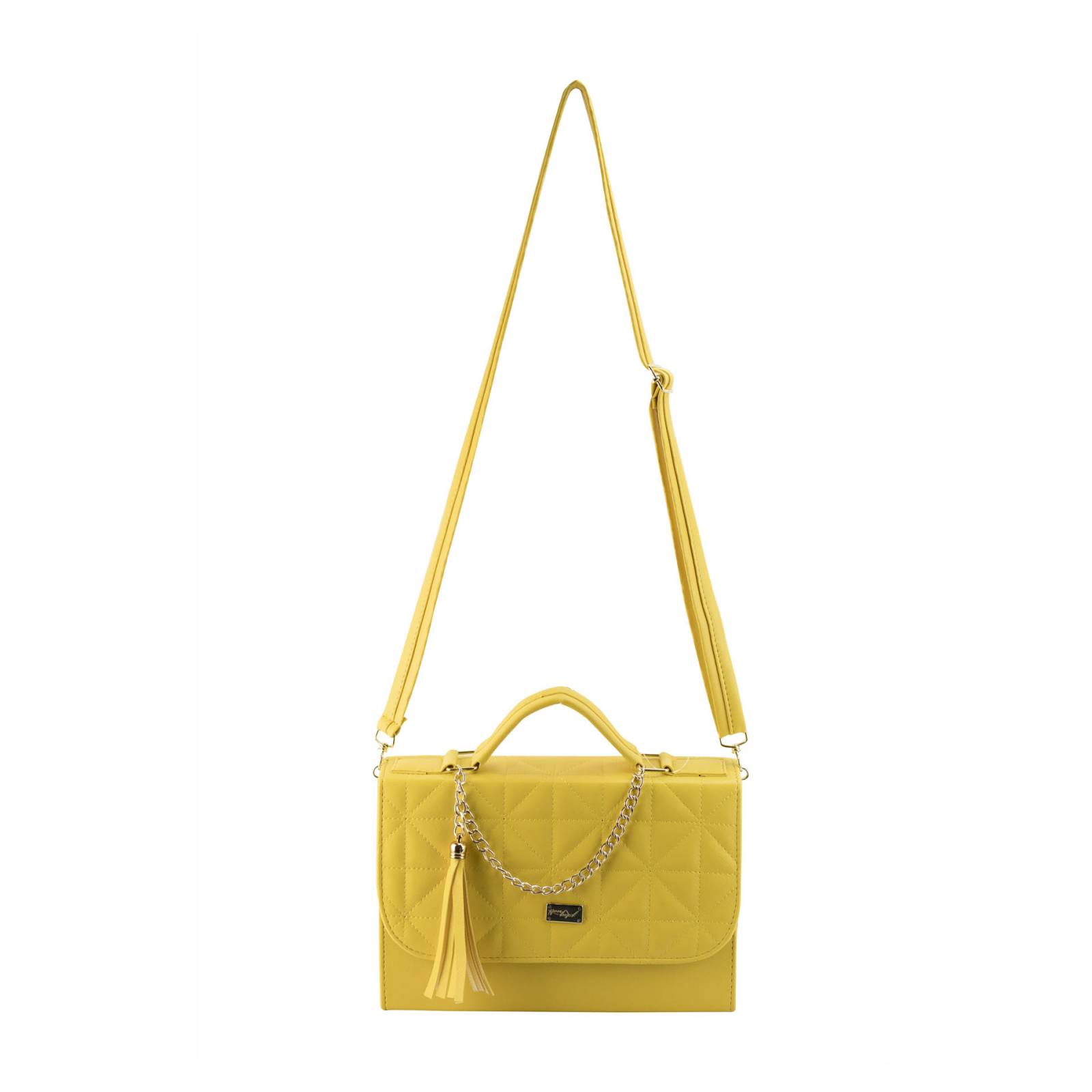 Bolso Para Mujer Amarillo Dapra Triangulos Sintetico Magda Nueva Imagen