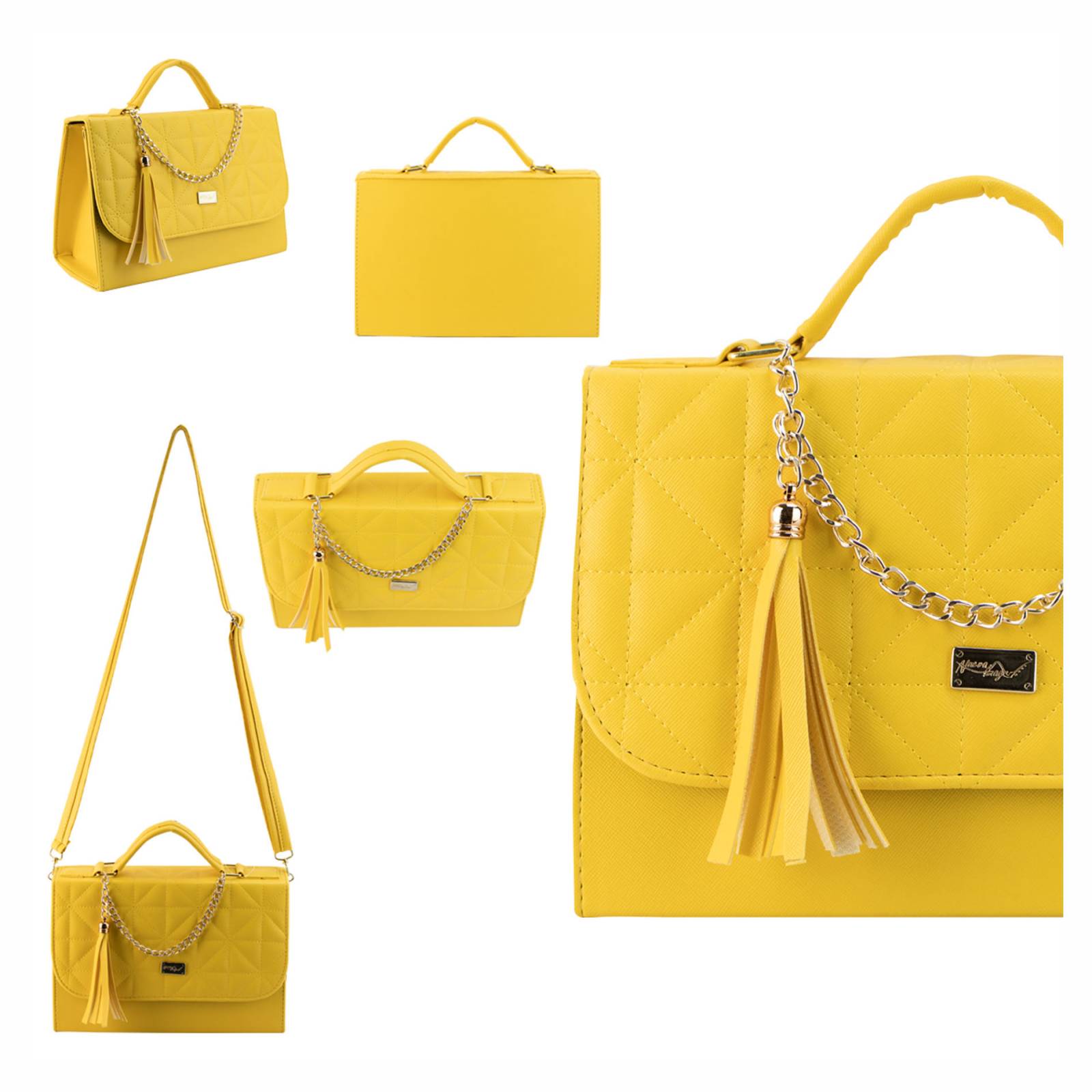 Bolso Para Mujer Amarillo Dapra Triangulos Sintetico Magda Nueva Imagen